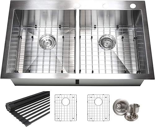 33 pulgadas (6040) diseño de radio cero calibre 16 montaje superior sobre el mostrador, fregadero de cocina grande de acero inoxidable 5050 de acero