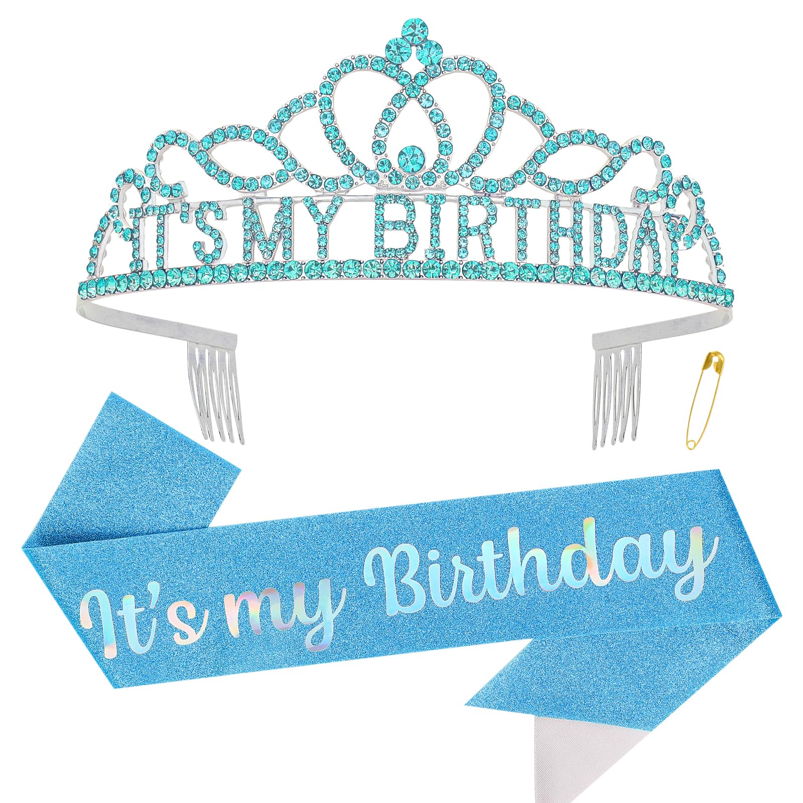 ACO-UINTBirthday Crown for Women, Blue Birthday Headband Birthday Sash It's My Birthday Crown, Birthday Girl Crown Birthday Tiara Birthday Decorations Birthday Gifts
