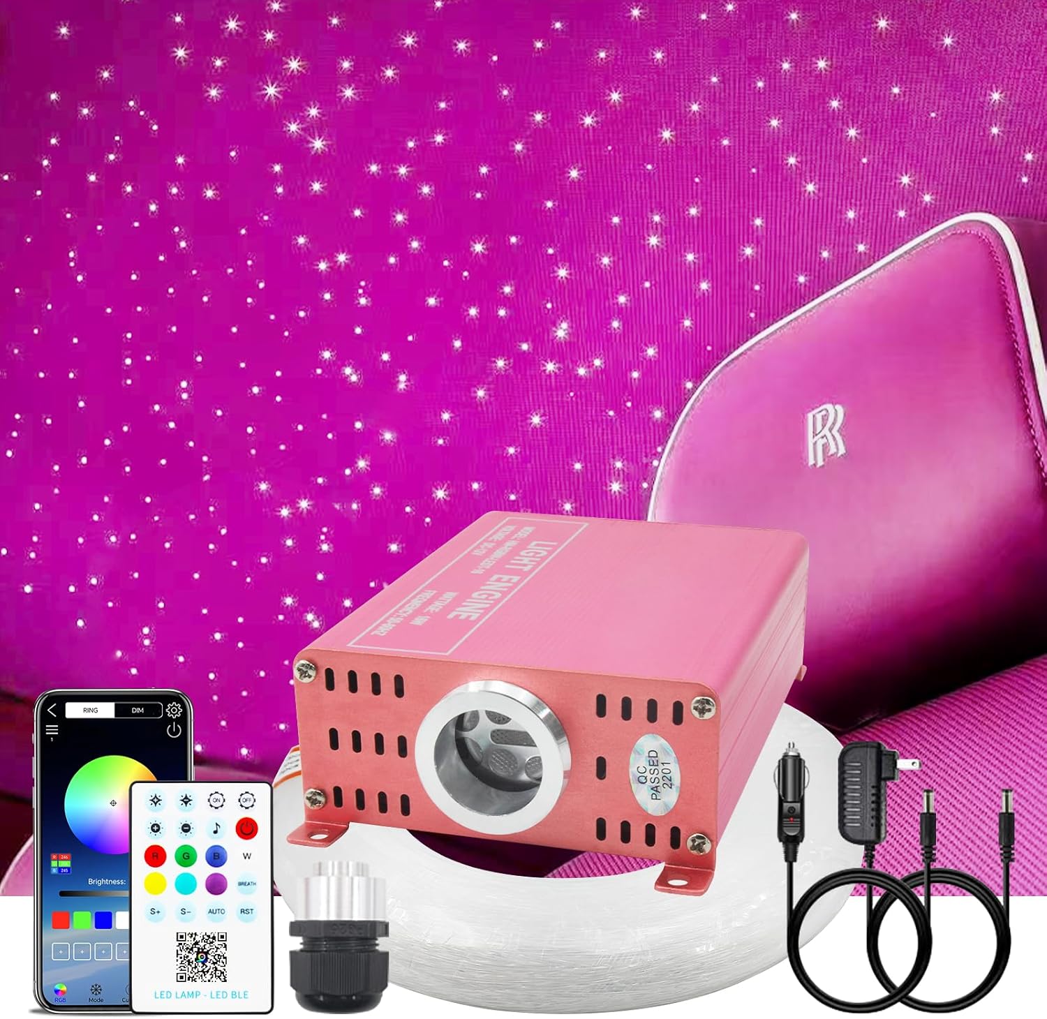 200 Piece Starlight Headliner Kit 16W RGBW Twinkle+ Music Effect + APP&Remote Control Dual Channel Control,0.03in/0.75mm*9.8ft/3m Fiber Optic Lights for Car Roof/Home Fiber Optic Star Ceiling 200pcs*0.03in*9.8ft/3m