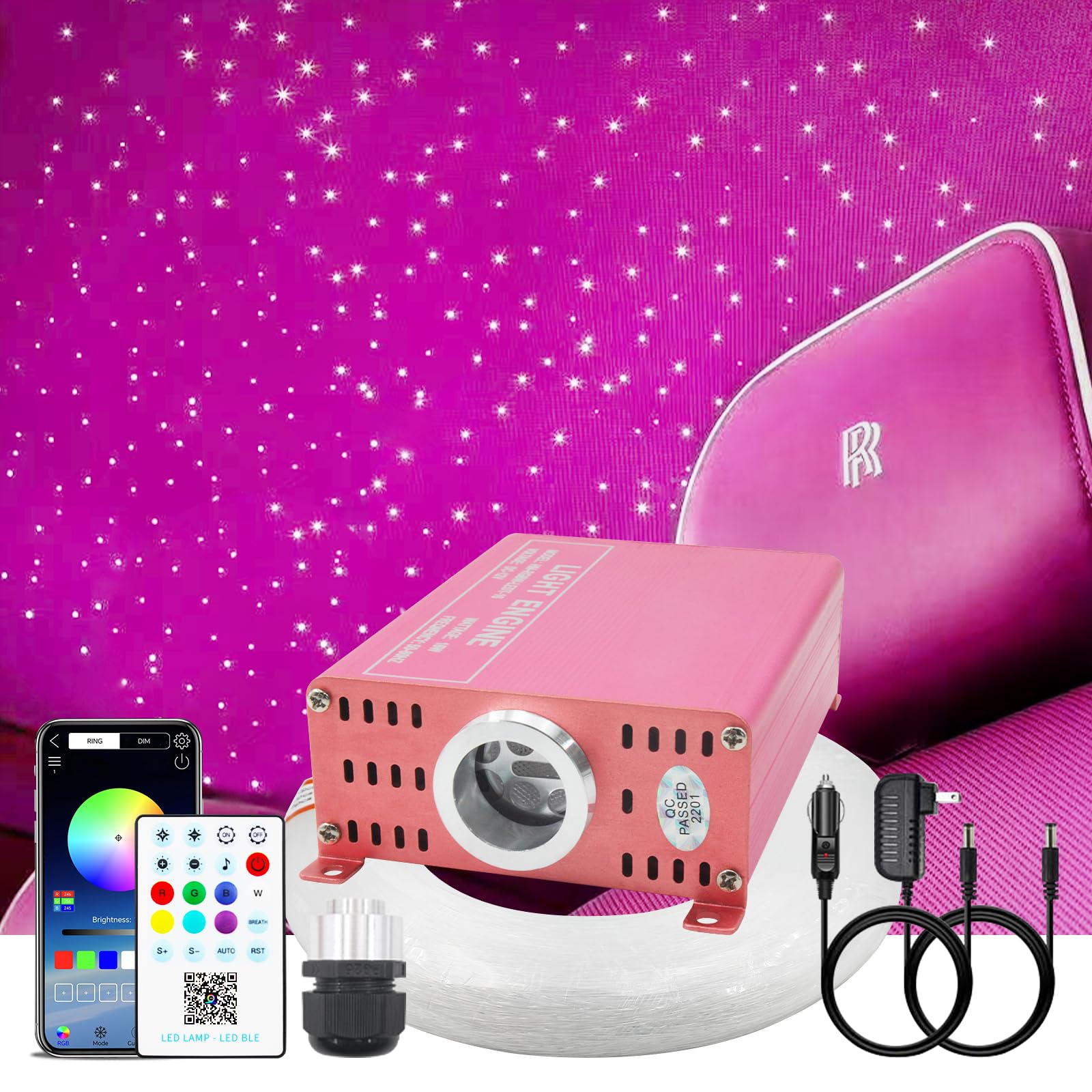 Diadcely 200 Piece Starlight Headliner Kit 16W RGBW Twinkle+ Music