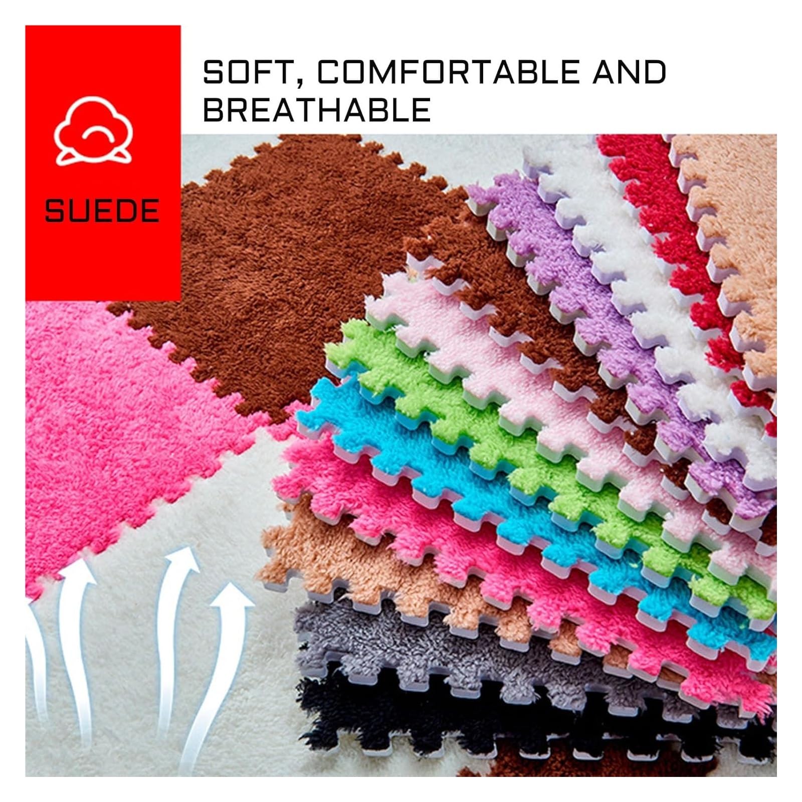 Tapis Puzzle en Mousse,Tapis de Protection Lavable Lot de 20 Tapis de Sol d'escalade en Mousse EVA Souple 30,5 x 30,5 x 1 cm, Tapis de Jeu antidérapant à Poils Longs(Blu)