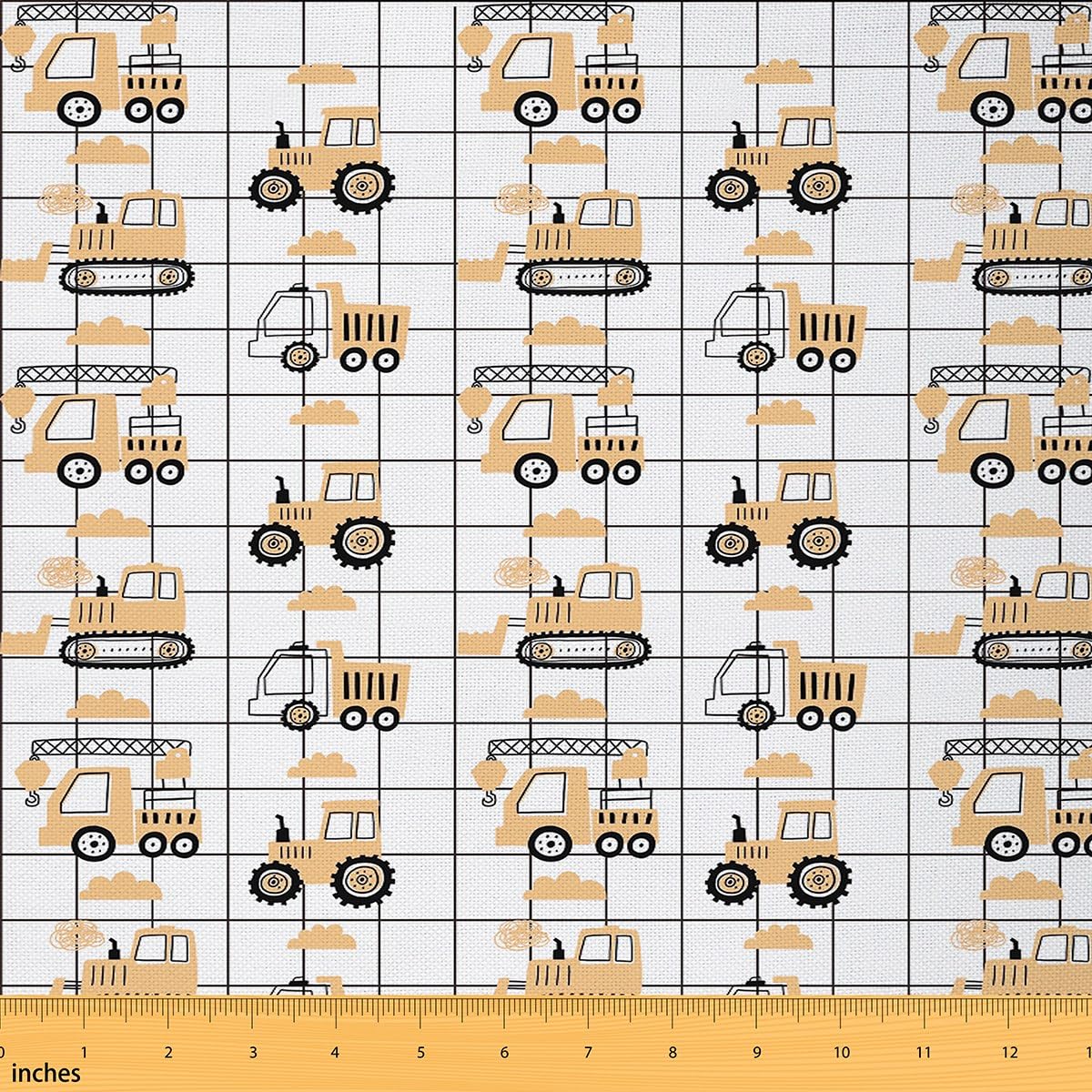 Construction Fabric by The Yard Boys Equipment Trucks Waterproof Outdoor Fabric Excavator Tractor Fabric for Chairs Construction Vehicles Plaid Yellow Outdoor Fabric 1 Yard (L92*W150cm)