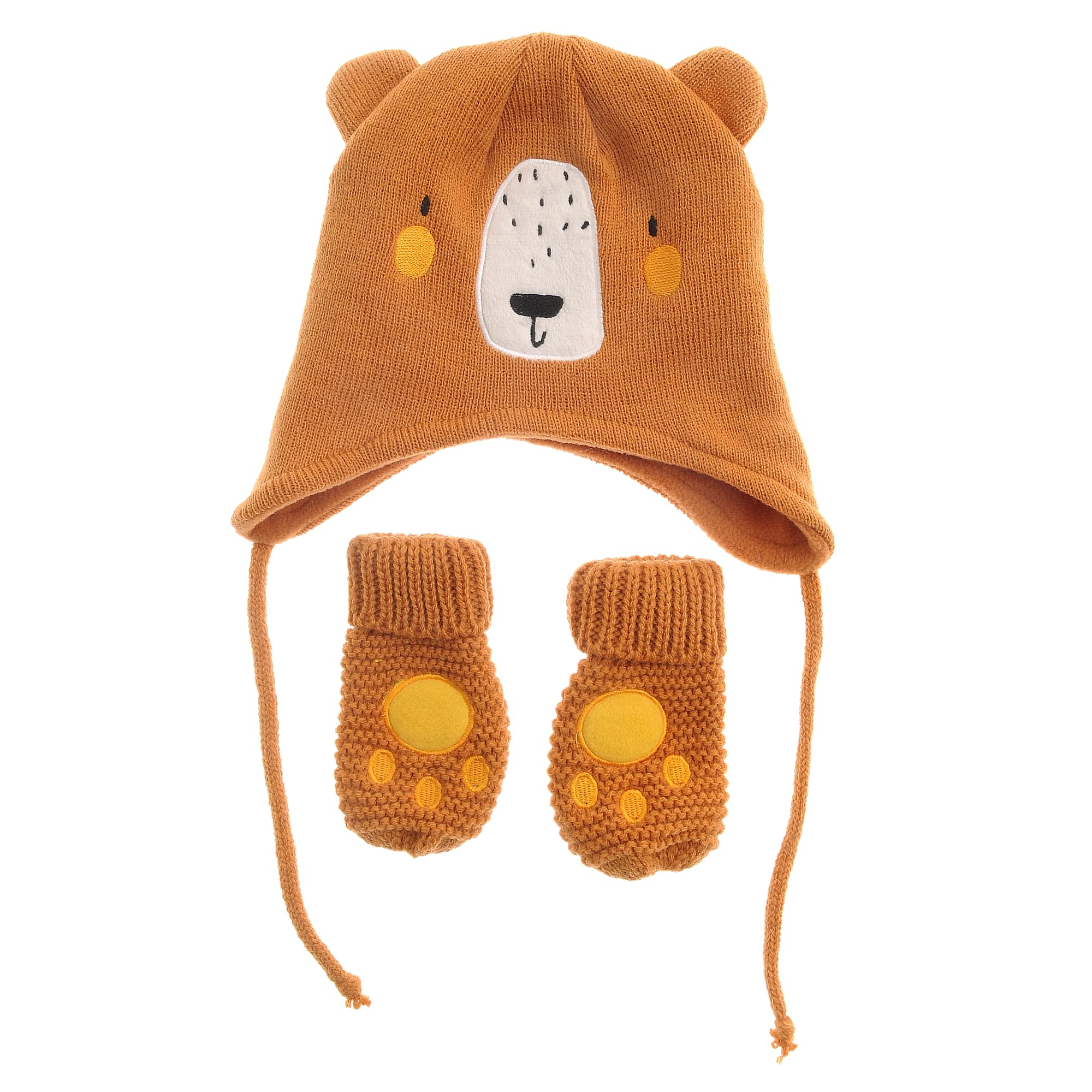 Ziggle Brown, Bear Cosy Wool Baby Hat & Mittens Set | Soft & Warm Winter Hat & Mitts For Newborns & Toddlers 0-24 Months | Uk Designed, Breathable, Gentle On Skin