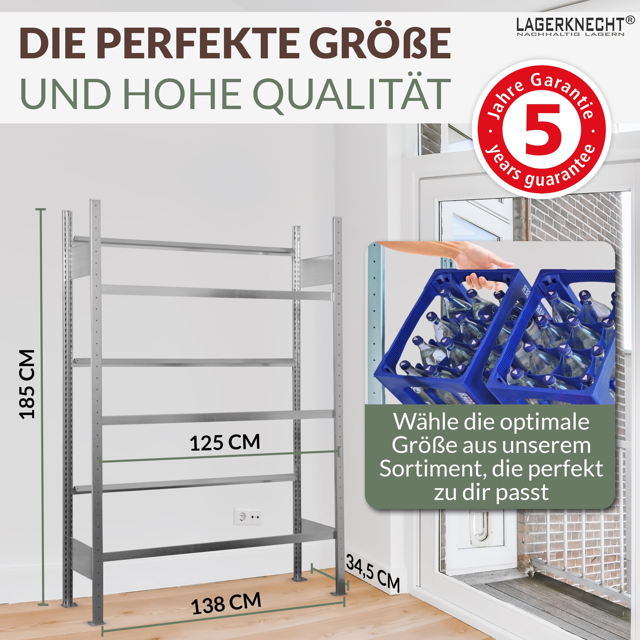 Lagerknecht Getränkekistenregal 12 Kisten 130 cm Made in Germany professionelle Ordnung für Kisten; Regal für Getränkekisten, Getränkeregal, Wasserkistenregal, Bierkistenregal