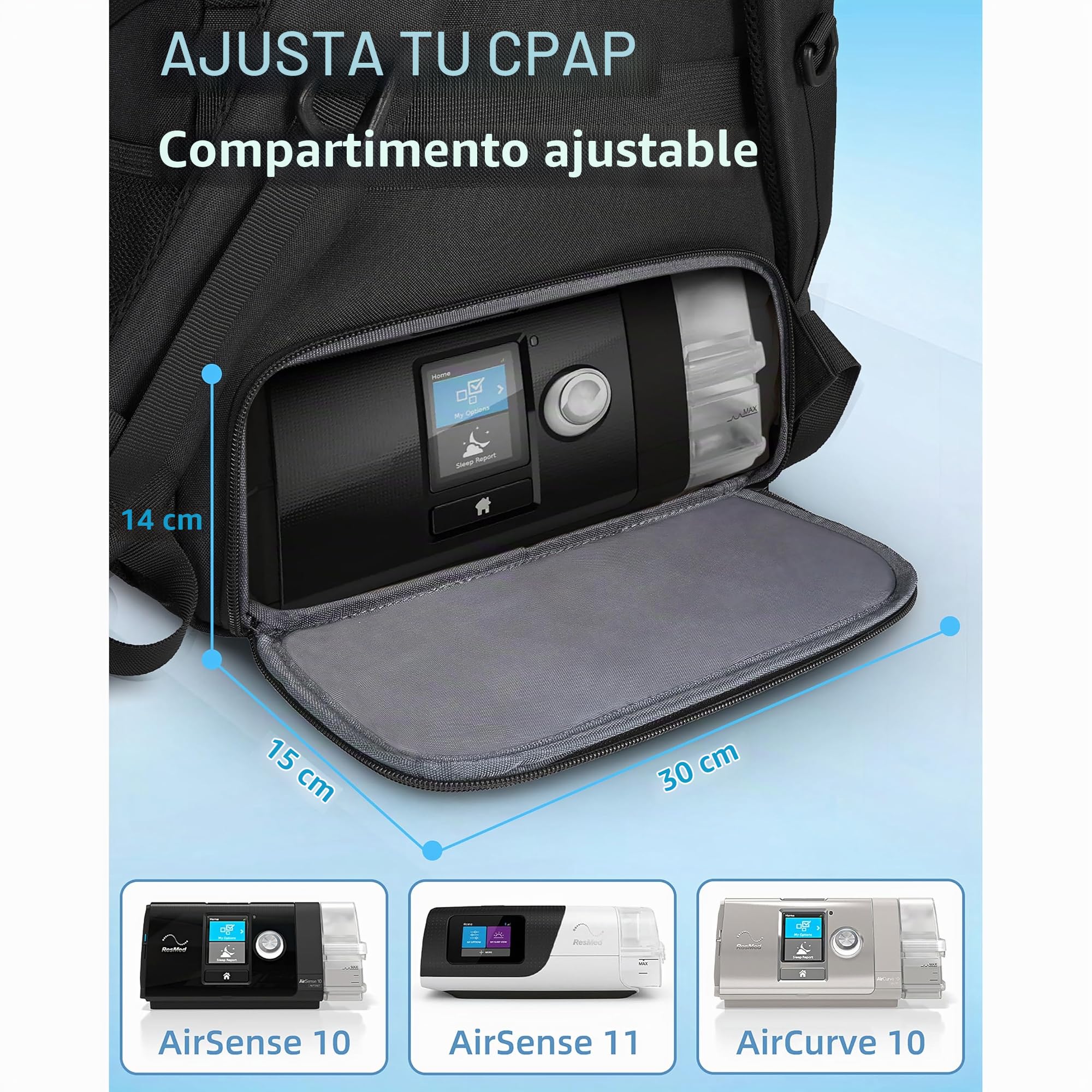 Bolsa de viaje CPAP, mochila CPAP funda de transporte médica compatible con Resmed Airsense 11, Airsense 10, Airsense 9, Respironics Dreamstation Machine y accesorios, bolsa grande para laptop CPAP de