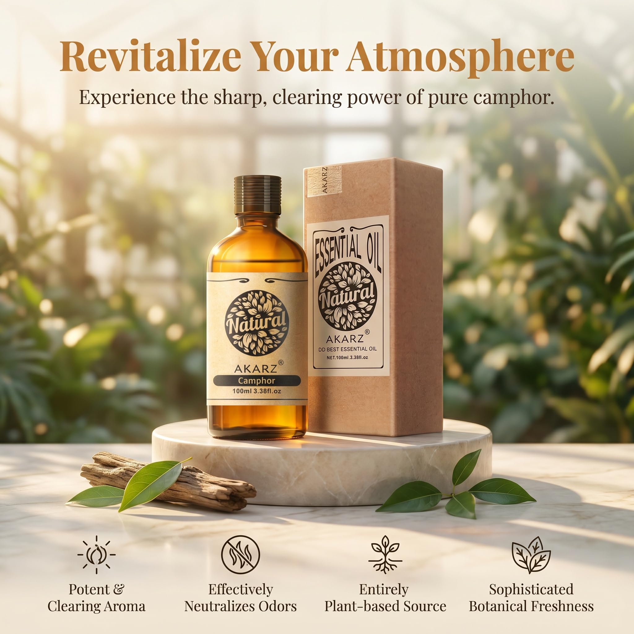 AKARZ 100ml Olejek esencjny z Kamforu - Naturalny olejek aromatyczny do dyfuzorów, lamp aromatycznych i aromatów pomieszczeń