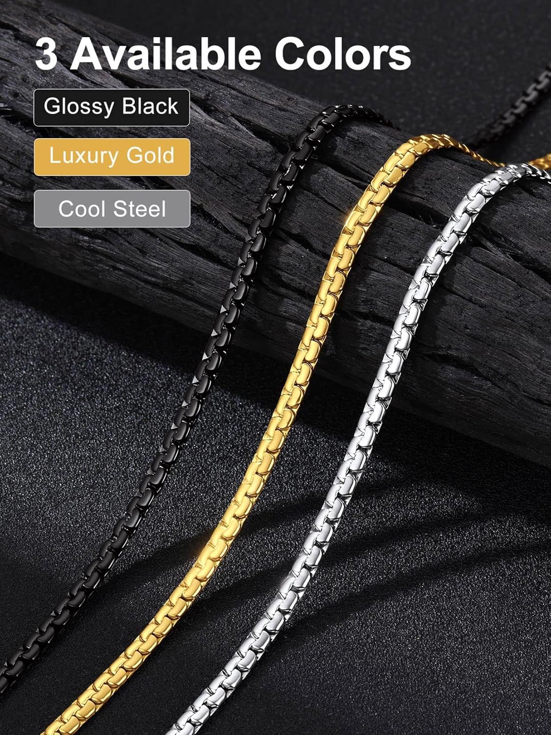 Suplight Stainless Steel Flat Link Chain Necklace 4mm/6mm Box Chains for Men Women Hip Hop Jewelry for Rapper 18"-30", Send Gift Box - Image 7