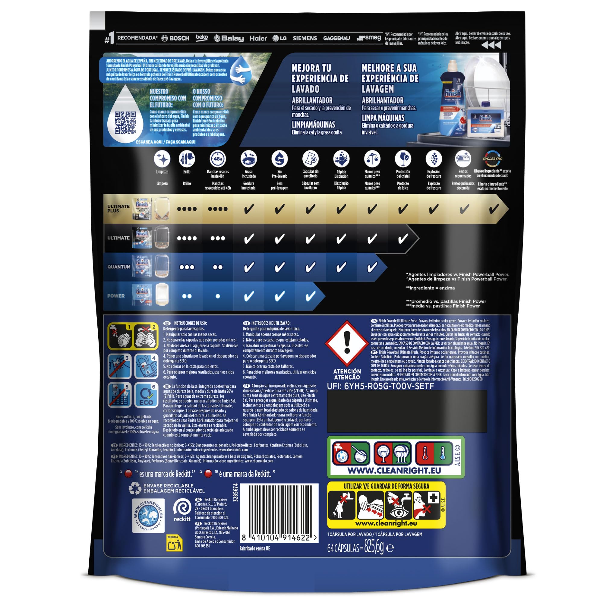 Finish Powerball Ultimate All in 1 Pastillas para el lavavajillas, eficaz contra manchas resecas, 64 pastillas — view 2