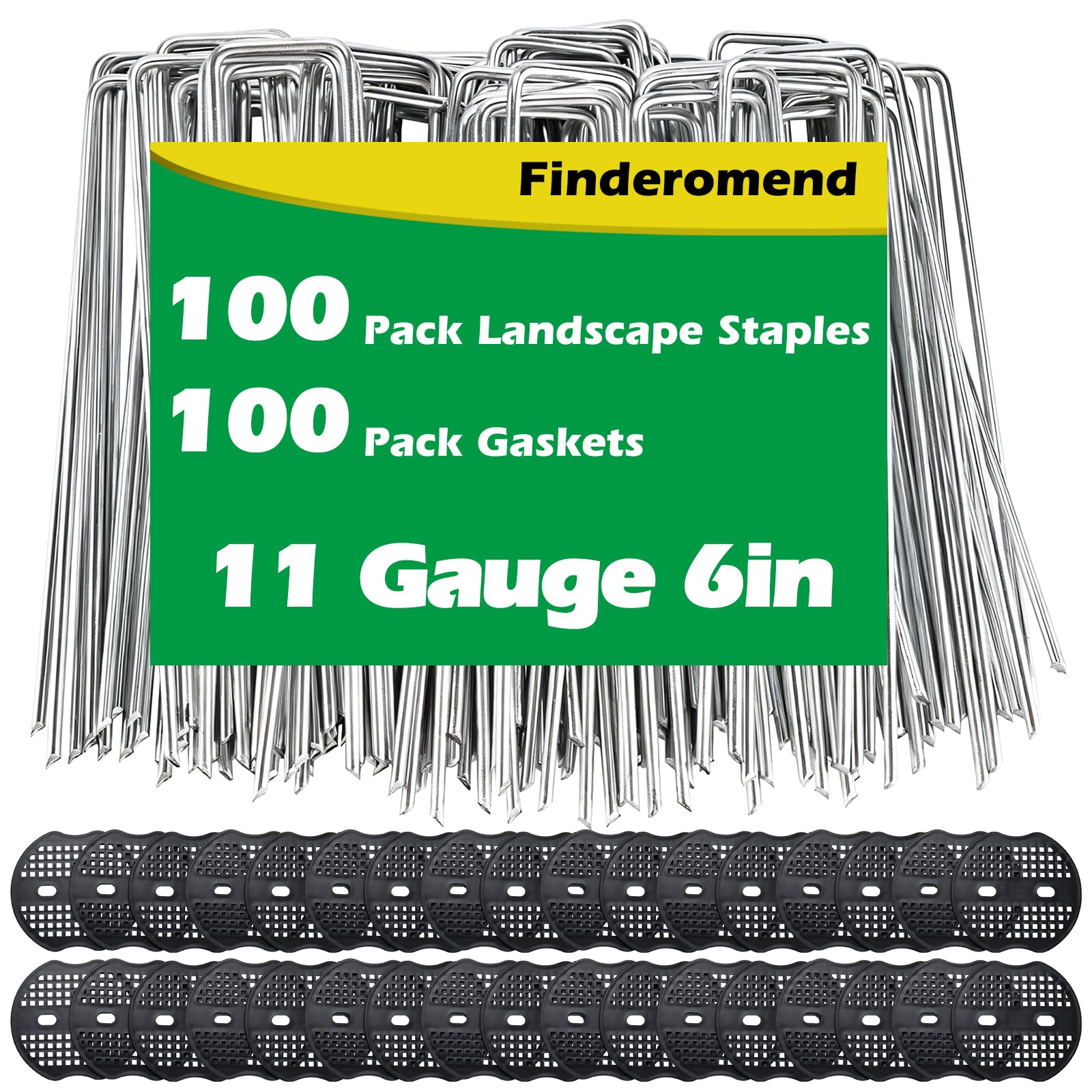 Paquete de 100 grapas de paisaje, grapas de jardín de acero galvanizado de 15,2 cm con almohadilla negra para suministros de tela de paisaje para barreras de malas hierbas, estacas de