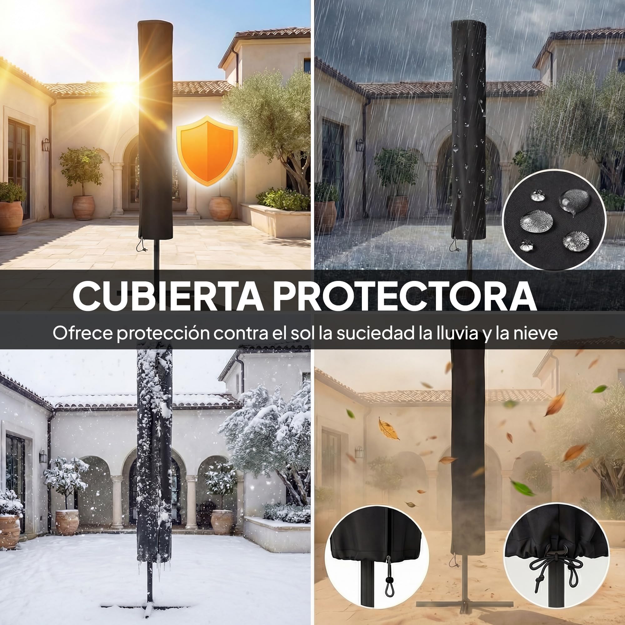 Outsunny Sombrilla Terraza Exterior 2,9x2,5 m con 24 Luces LED | Sombrilla de Jardín, Solares, Dosel Inclinable, Poste Metálico, Parasol para Patio, Terraza