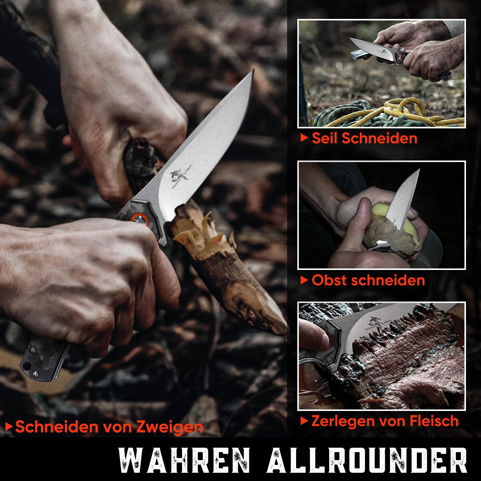 Purple Dragon Klappmesser – Mit D2-Stahl Klinge & Kohlefaser-Griff | Outdoor Messer Für Camping, Wandern