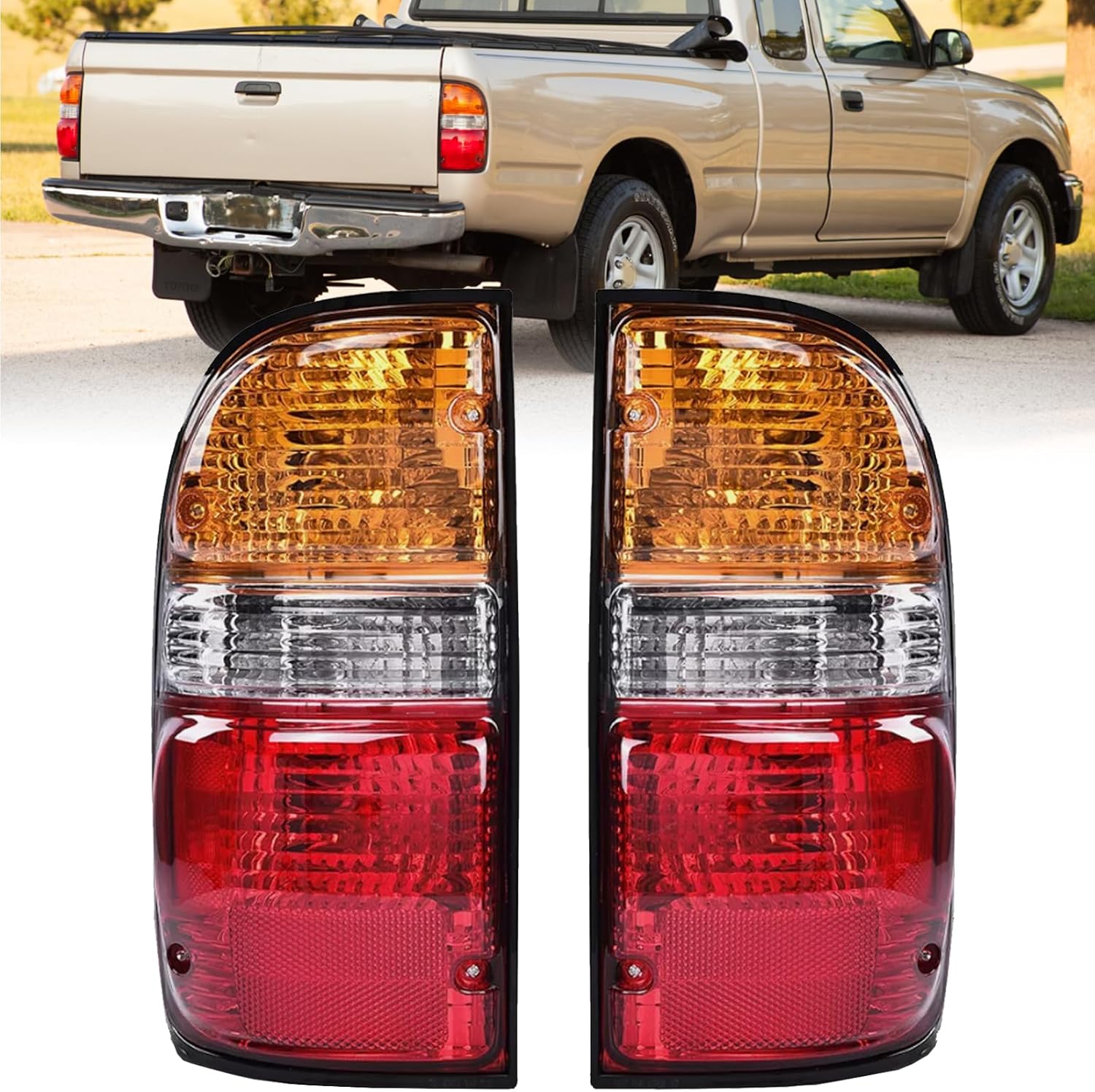 Rear Bumper Tail Lights Fit for 2001-2004 Toyota Tacoma LH+RH Replacement Red Brake Lamps