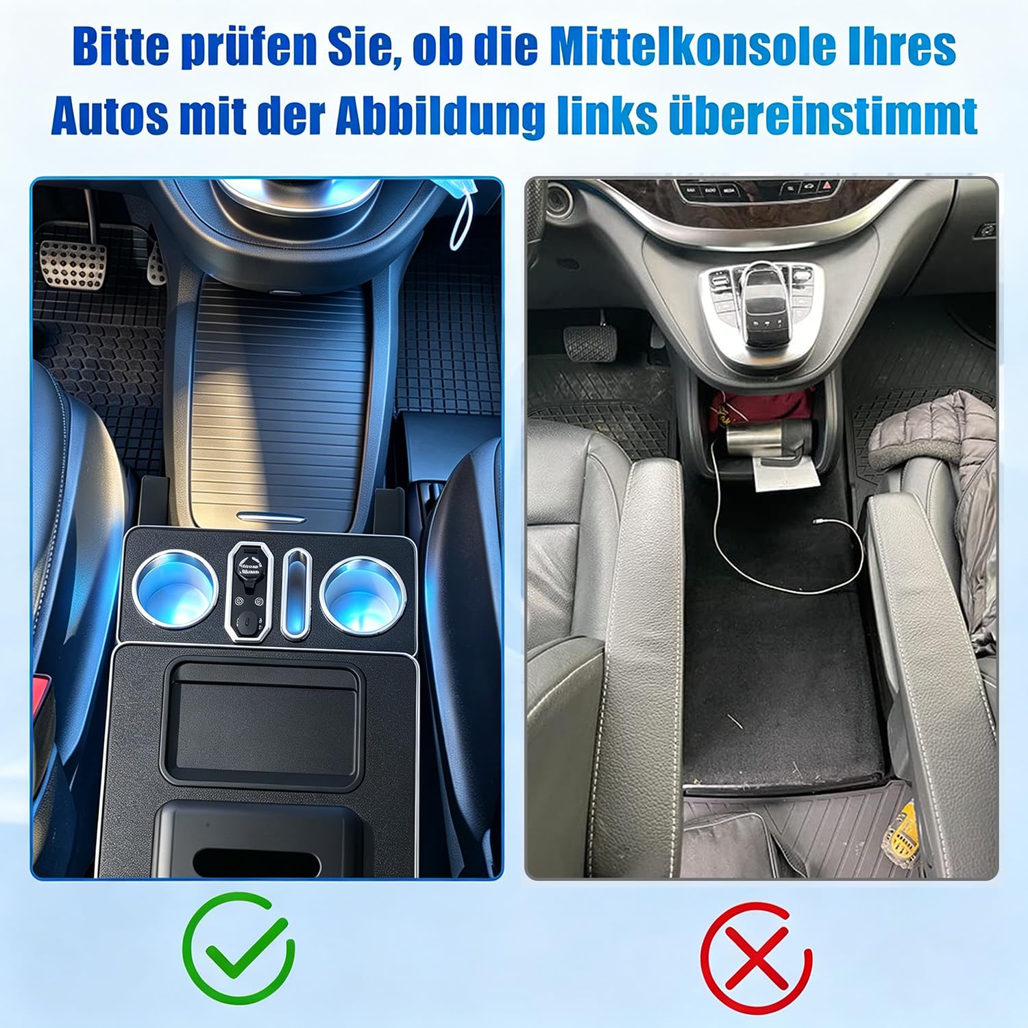 Armlehnenbox Aufbewahrungsbox mit 7-farbigem Umgebungslicht und 4 Helligkeitsstufen passend und Exklusive Fahrerschublade für Mercedes-Benz V-Klasse V220 V260 V250 W447 [EU-Patent]