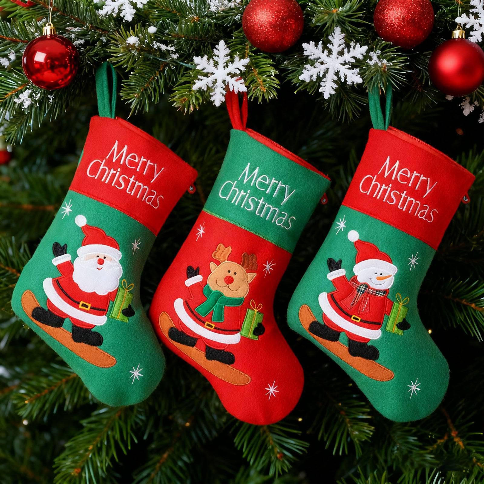 3er Pack Weihnachtsstrümpfe Aus Plüschstrickstoff, Ideal Als Dekoration, Geschenk Oder Zum Aufhängen, Z. B. Am Kamin, Treppenhaus Oder Schlafzimmer, L