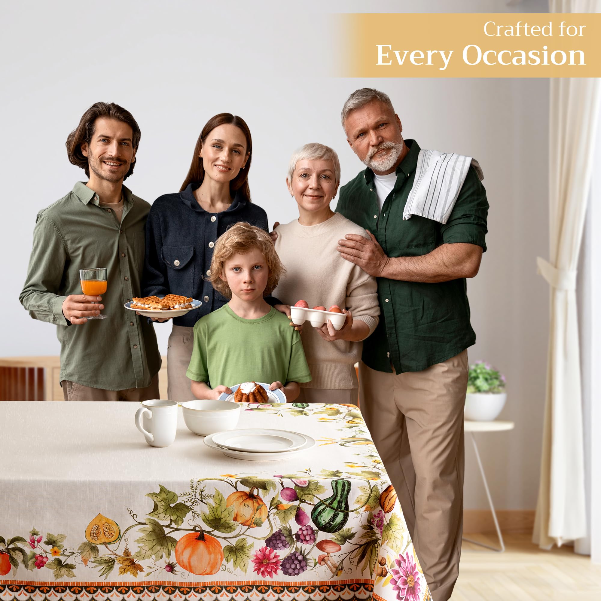 Maison d' Hermine Table Cover 60"x90" 100% Cotton Decorative Washable Rectangle Tabletop Tablecloths, Kitchen, Wedding, Pumpkin Garden - Cloudy Cream - Thanksgiving/Christmas