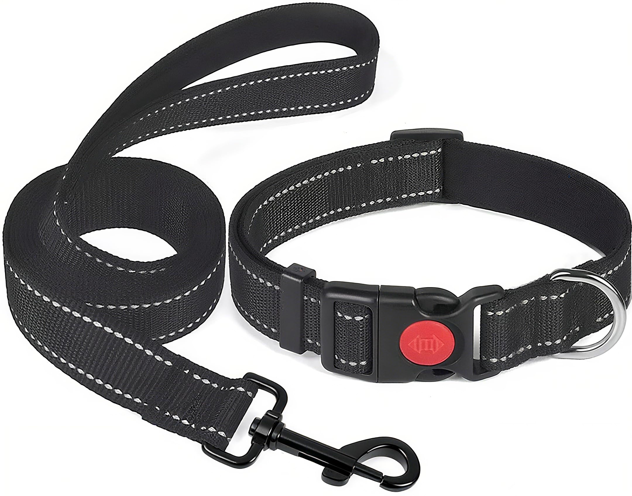 Guoxintech Reflective Nylon Dog Collar and Lead Set, Black