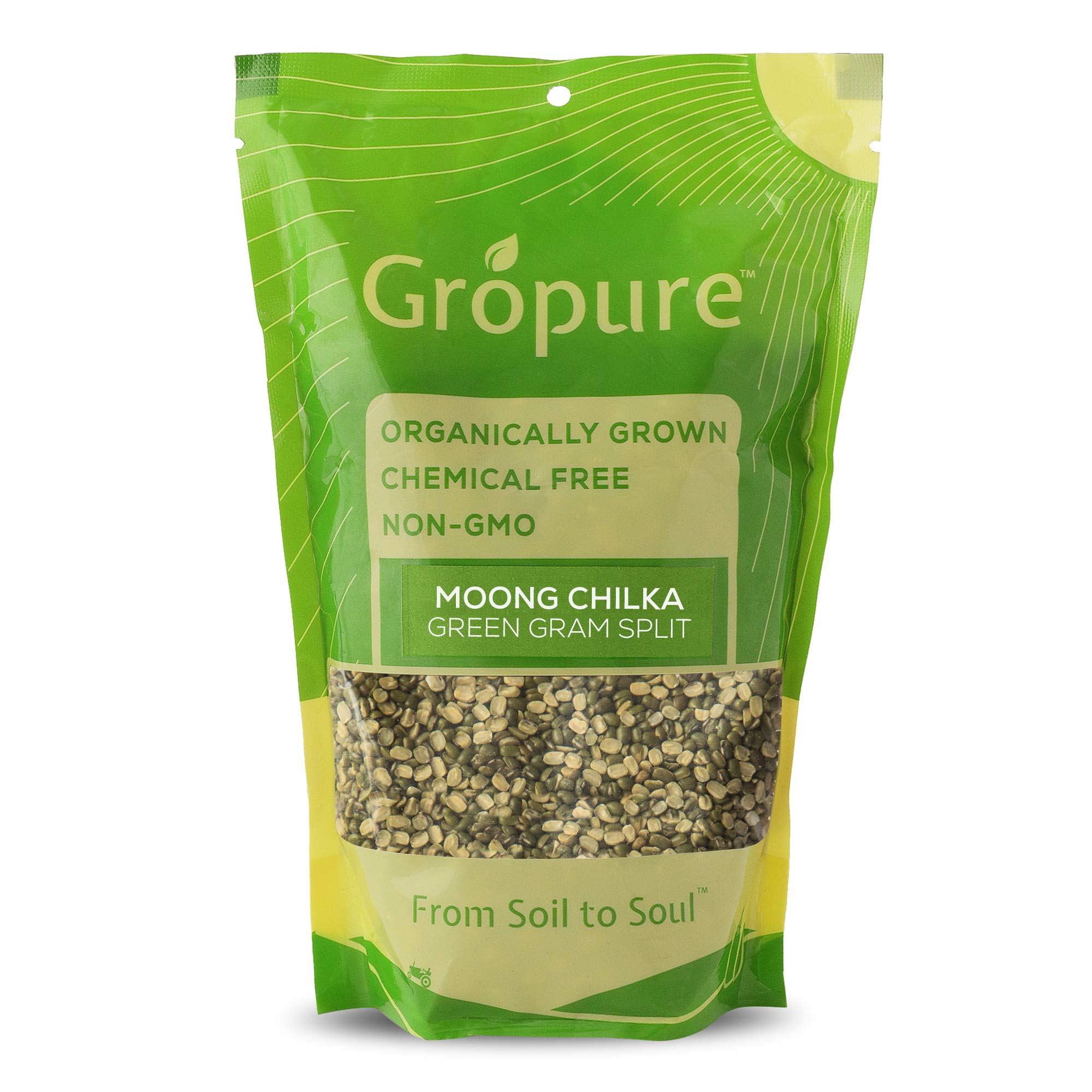 Gropure Organic: From Soil to Soul - Moong Dal Chilka - 450g I Green Gram Split I Best Organic Pulses I Best Tasting Dals I Enjoy the taste of pure dals I For the people whom health is a priority I Quality Pulses