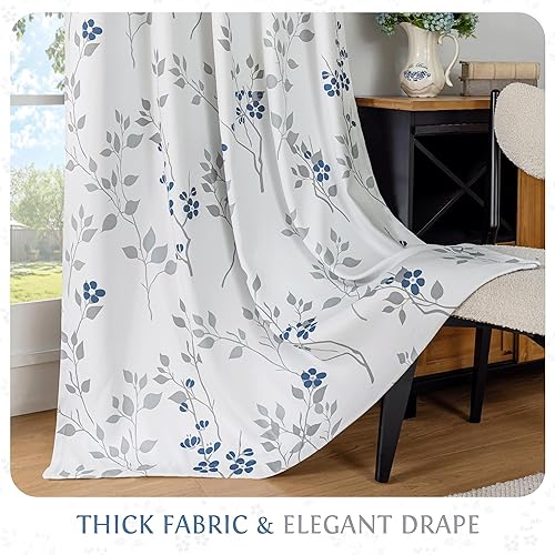 Miniatura 4 de Beauoop Cortinas opacas para dormitorio con estampado botánico de 108 pulgadas de largo, cortinas con aislamiento térmico floral, ojales en la parte