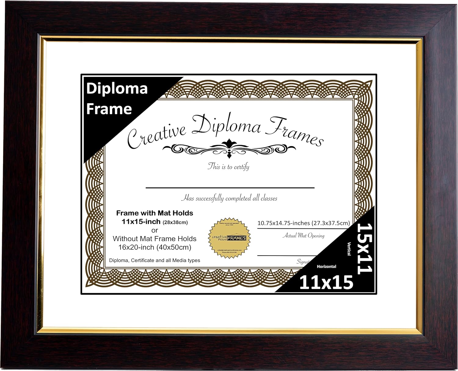 Creative Picture Frames 11x15 Mahogany Diploma Frame with