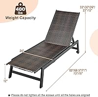 Vista 3 de Giantex Tumbona para patio, silla reclinable de ratán de polietileno para exteriores con ruedas, respaldo ajustable de 5 posiciones, marco de acero