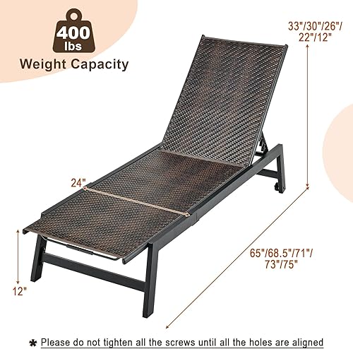 Miniatura 3 de DORTALA Chaise Lounge Chair Outdoor Patio PE Rattan reclinable con respaldo ajustable y ruedas, silla de bronceado de mimbre para patio trasero,