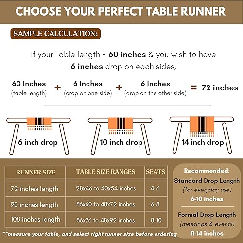 Miniatura 4 de Camino de mesa de algodón puro de 72 pulgadas de largo, caminos de mesa de boda con flecos, decoración rústica de despedida de soltera, caminos de