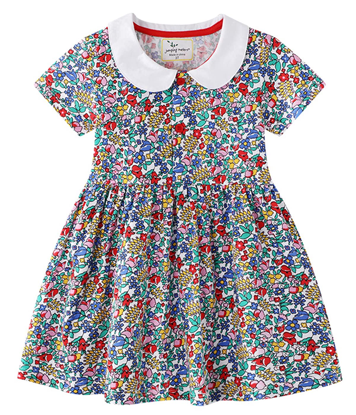 Machbaby Niñas Algodón Vestidos Dibujos Animados Bordado Verano Casual Manga Corta Hasta La Rodilla Vestido 2-7 Años