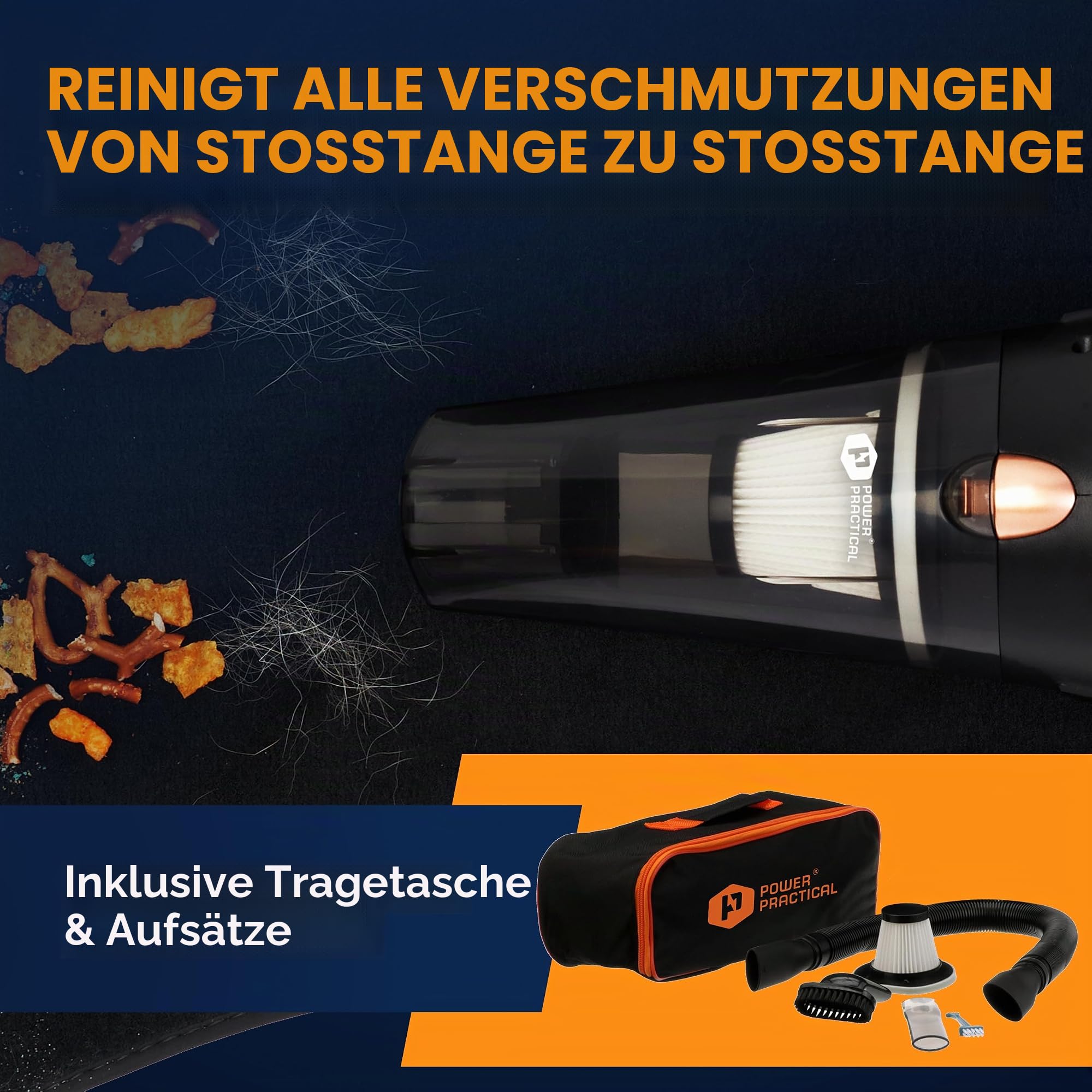 ThisWorx Beutellos Autostaubsauger mit LED-Licht – Handstaubsauger zur Auto-Reinigung – 110W 12V – Adapter zum Anschluss an den Zigarettenanzünder –4,9 m Kabel
