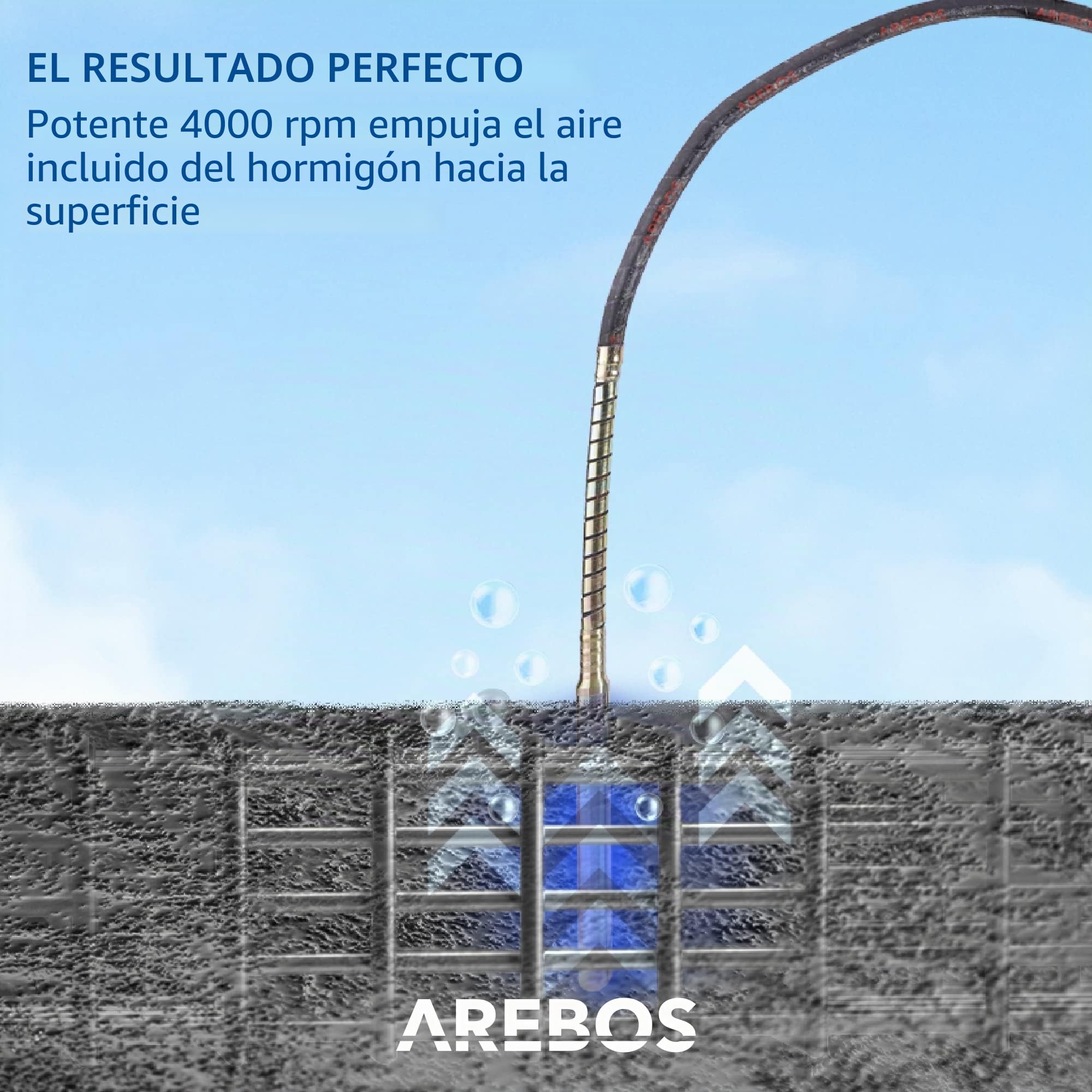 Arebos Vibrador de hormigón | Aguja vibrante electrica | Vibrador de construcción eléctrico | 580W | longitud de varilla vibratoria de 1,5m | para concreto