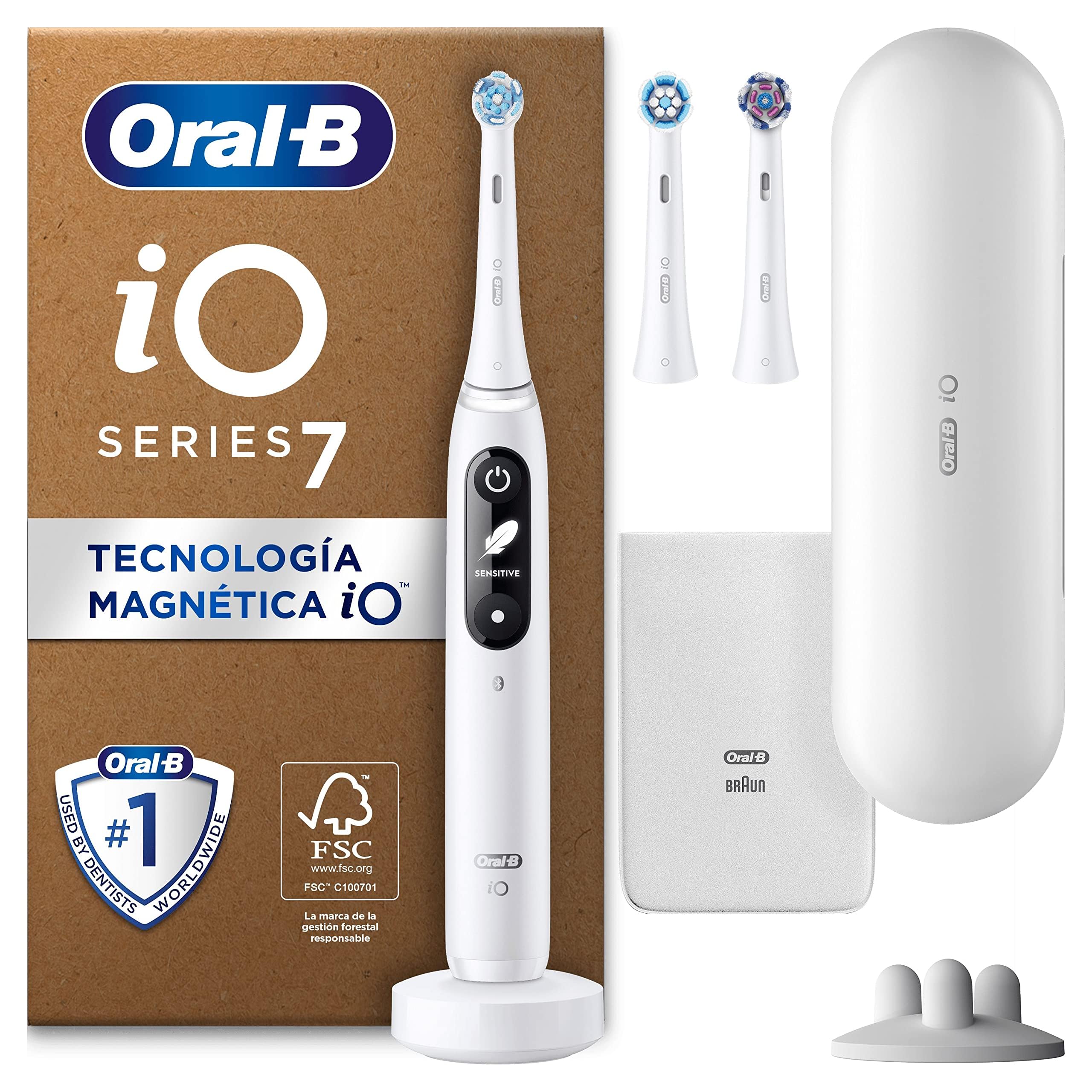 Oral-B iO 7 Cepillo De Dientes Eléctrico Blanco, 3 Cabezales, 1 Estuche De Viaje, Diseñado Por Braun