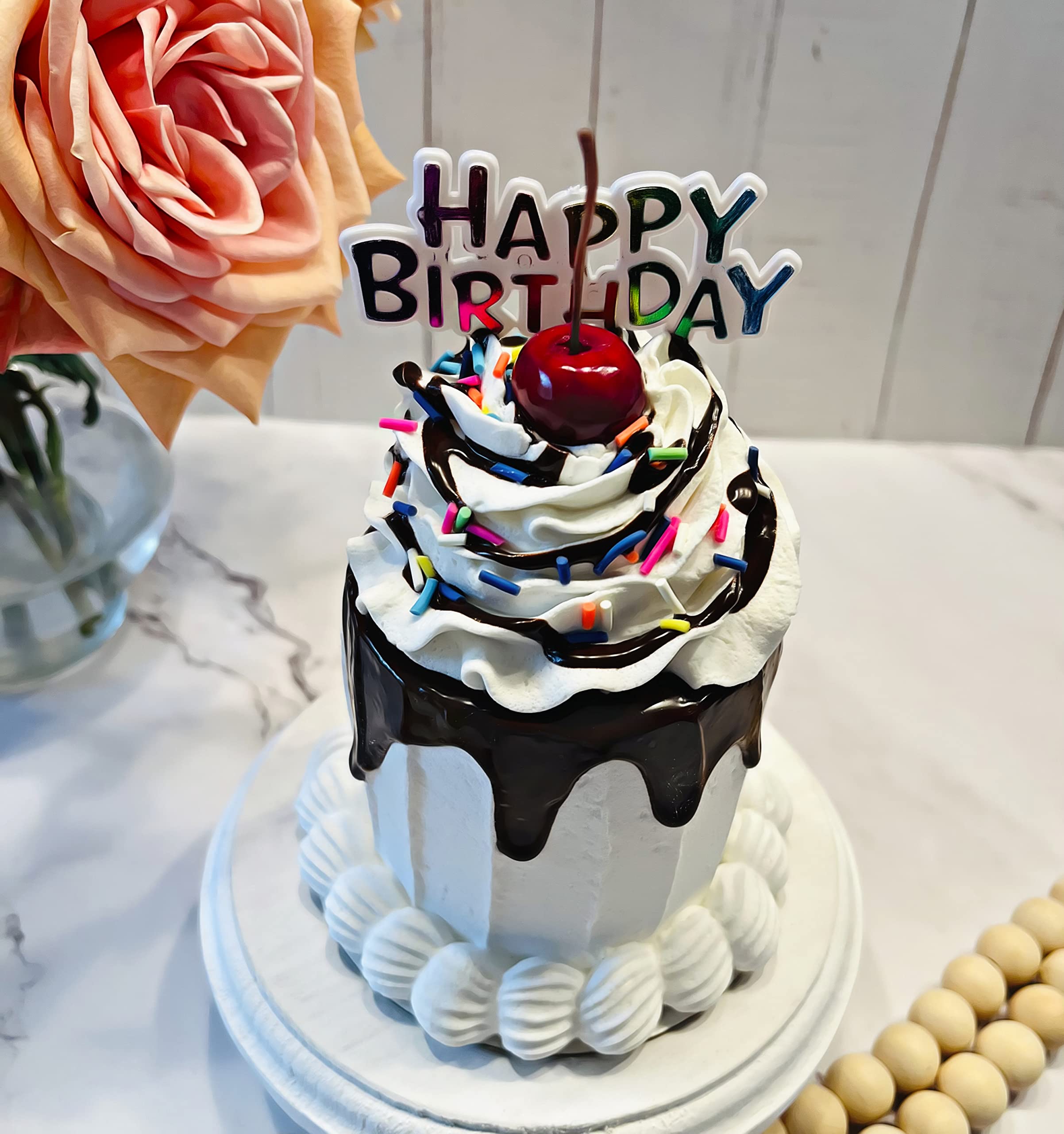 Amazon.com: Fake Cake White Mini Birthday Cake w/Chocolate Drizzle