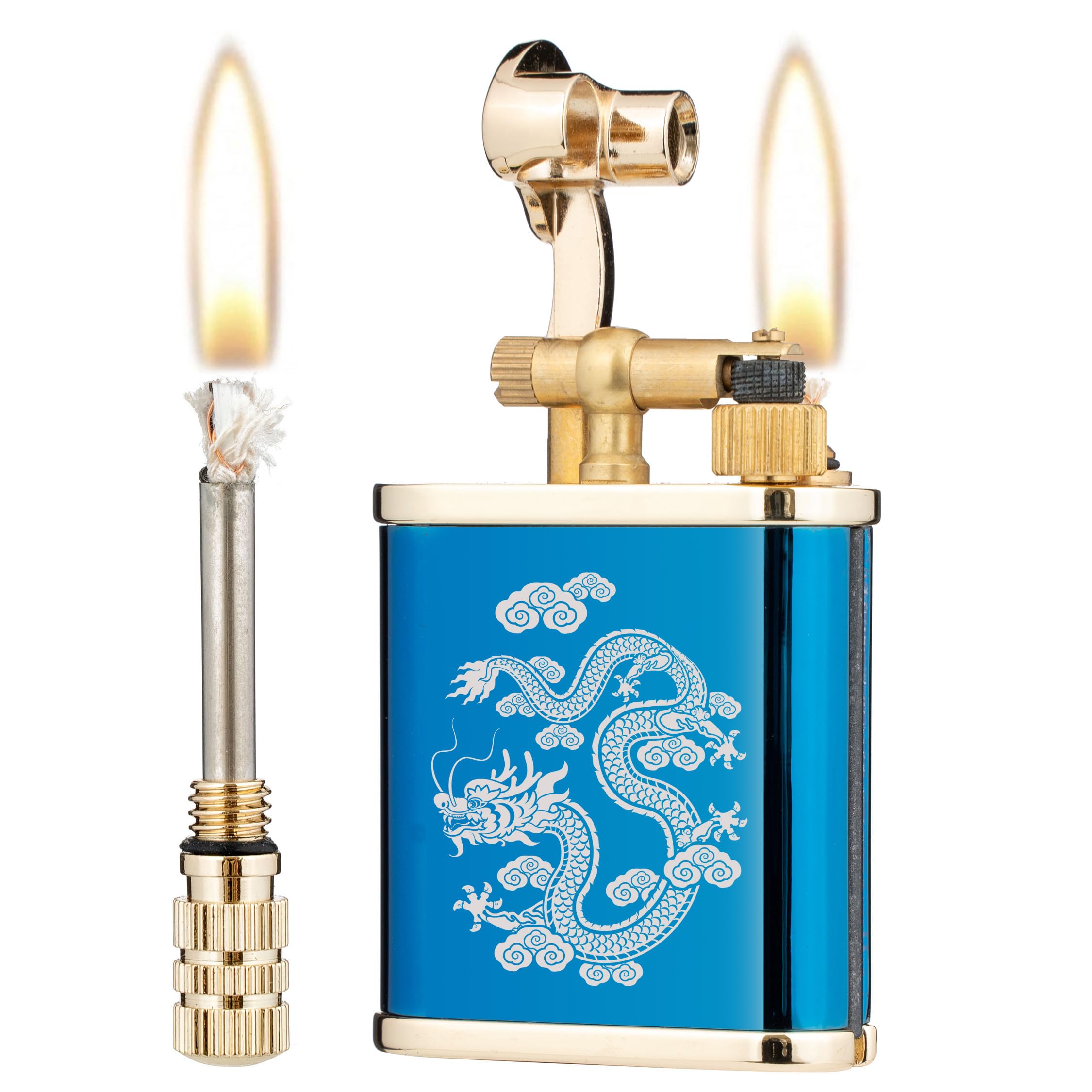 Ruixi Blue Ice Dragon 2 In 1 Lighetr Permanent Match Antique Style Lift Arm Kerosene Lighter With Permanent Match (Blue Ice Dragon)