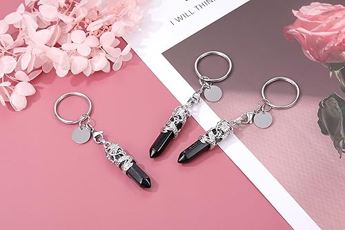 Miniatura 2 de MANIFO Llavero de cristal curativo con cristales hexagonales envueltos en dragón, con cristales puntiagudos, Obsidiana negra