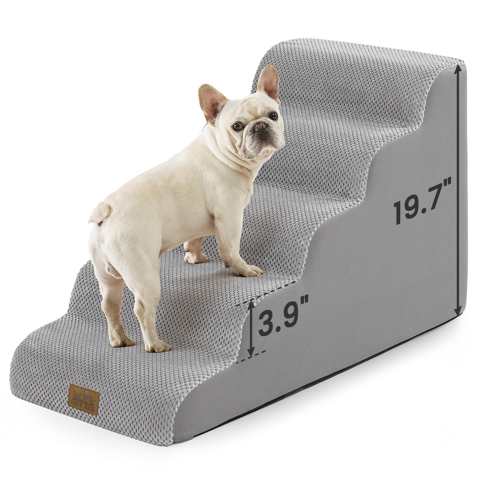 COZY KISS Escaleras para perros pequeños de 19.7 pulgadas de alto, escalón para mascotas con cubierta a prueba de fugas, rampa de espuma de alta densidad para cama, sofá o sofá, ligera, duradera