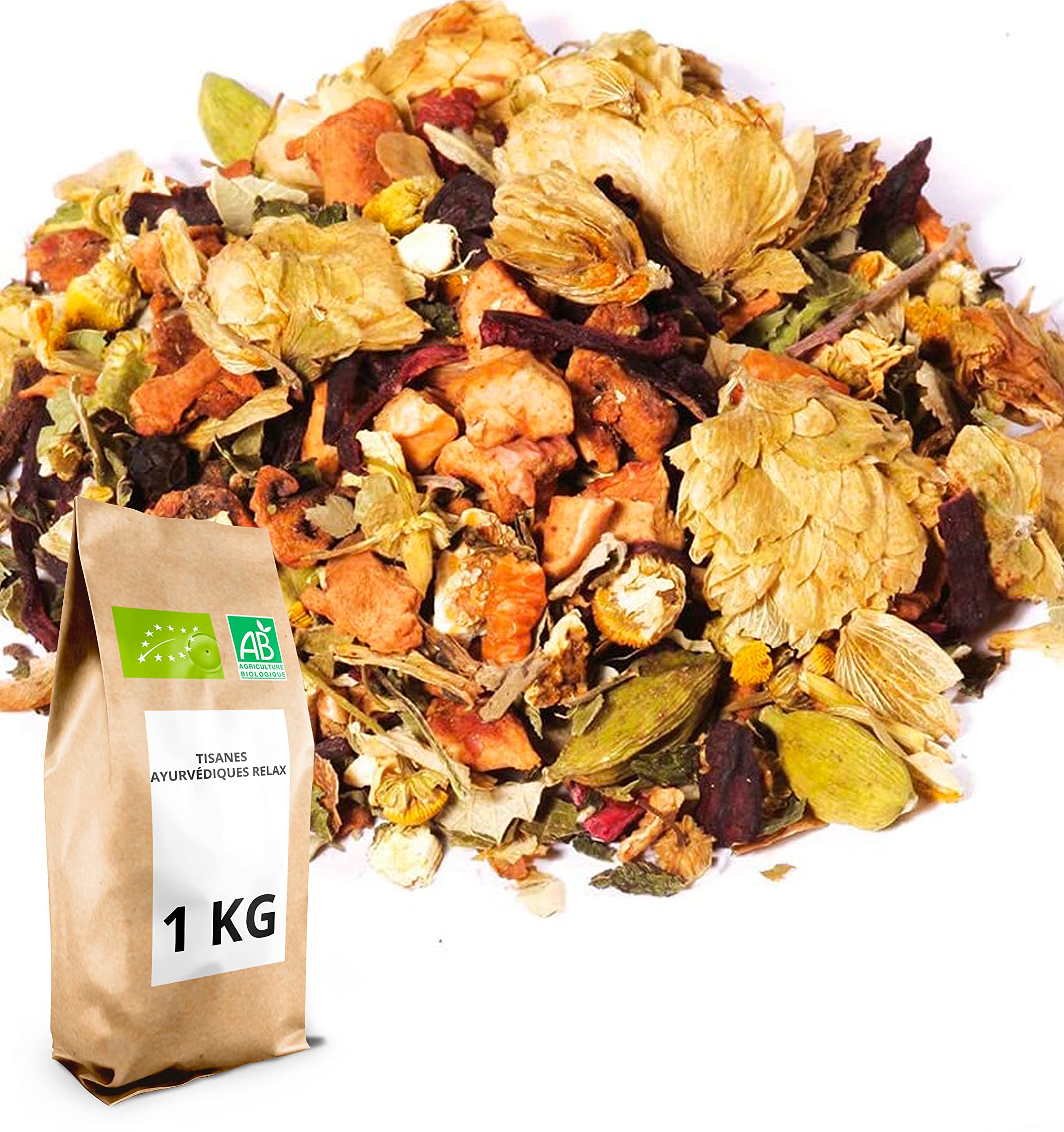 Tisane Ayurvédique Bio - Ayurveda Relax - Tisanes en Vrac - 1 kg (400 tasses) - 100% Agriculture Biologique - Thés Direct