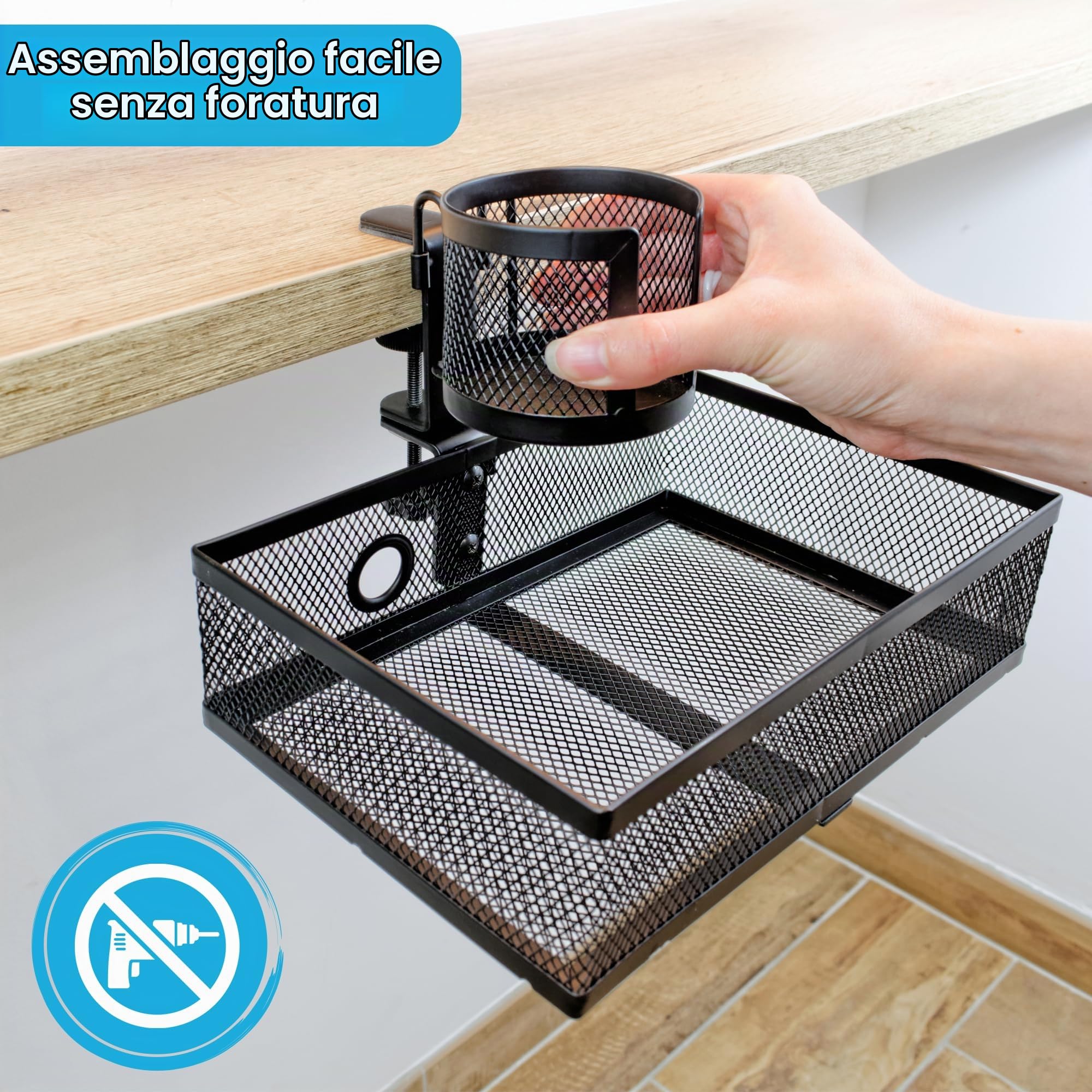 Organizer da scrivania con rotazione a 360 gradi, con supporto per telefono e tazza (340 x 250 x 70 mm)