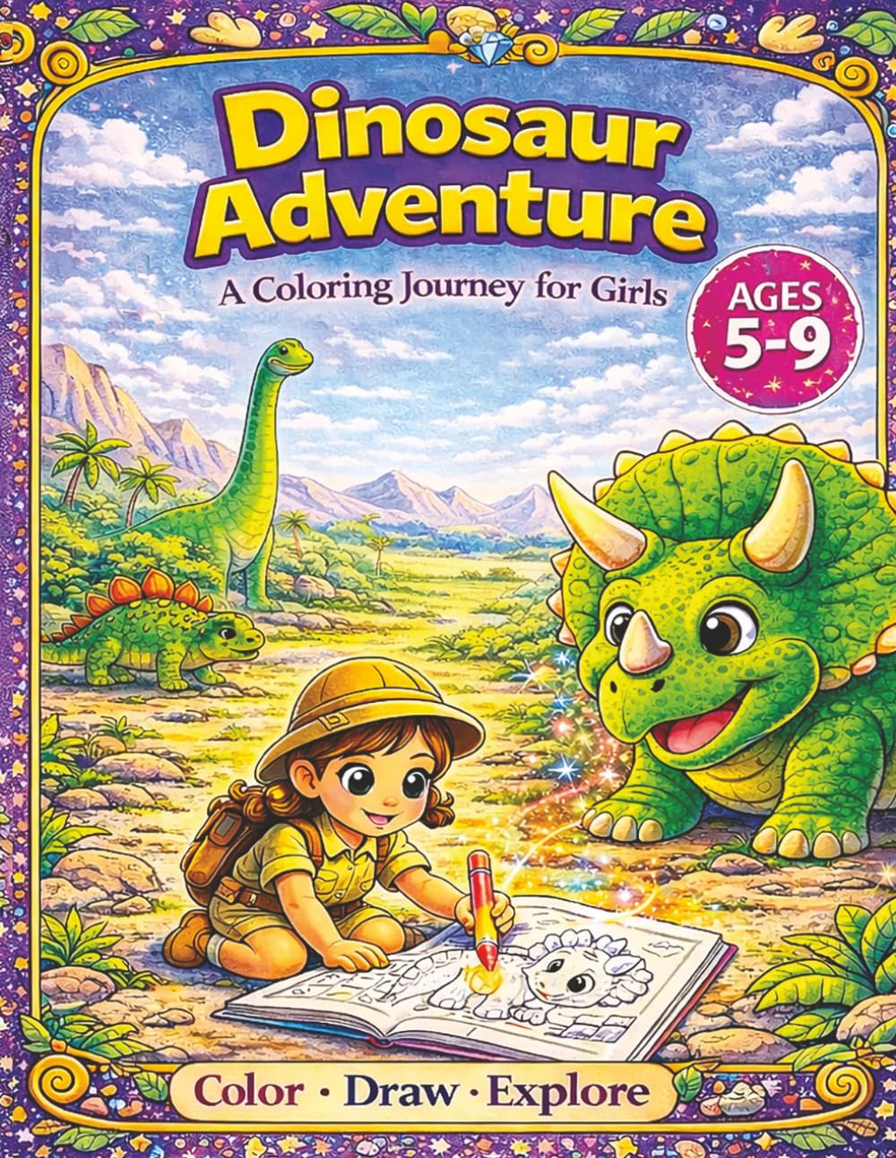 Dinosaur Adventure Coloring Book for Girls: A Fun Coloring Journey with Dinosaurs, Volcanoes, Prehistoric Worlds and Creative Pages for Ages 5–9 (Little Explorer Adventures)
