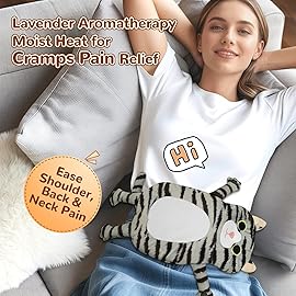 Microwave Heating Pad for Pain Relief, 17 x 9 Microwavable Heating Pads for Cramps, Back Pain, Neck Shoulder, Muscles, Knee, Joints, Natural Heat Pack Moist Heat, Gray Tabby Cat