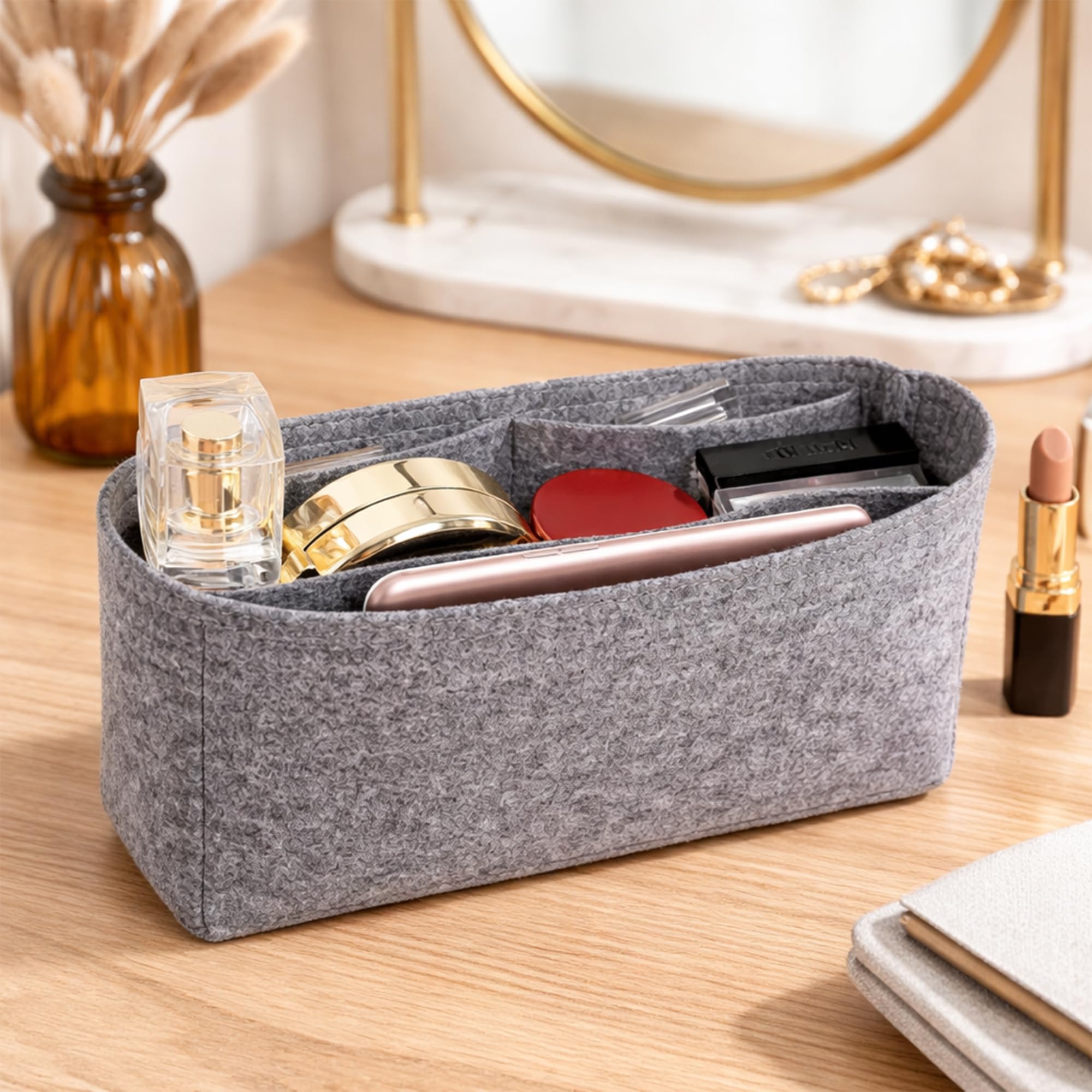 Advance Geotextiles Women Felt Fabric Purse Organizer Inserts for Ladies Shoulder Handbag, Tote, Hobo Bag Purse Divider, Multiple Storage Compartment (Grey) (7.5x1.8x4) (Size - Miniature MG)-picture-24