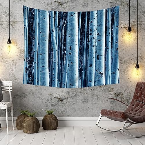Miniatura 3 de Daesar Tapestry, Wall Tapestries Grey Blue White Birch Trees Landscape Tapestry Wall Hanging for Living Room Bedroom Home Decorations, 59x59 Inches