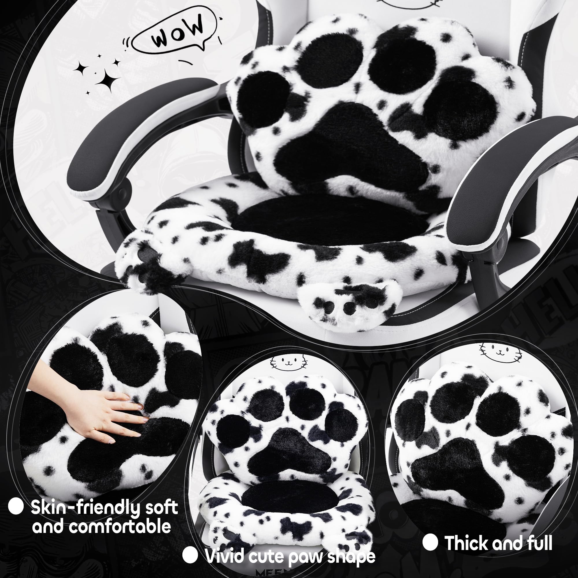 MEENICE Pink Gaming Chair Cute with Cat Ears Paw Lumbar and Cushion,Ergonomic Computer Chair with Footrest,Reclining PC Game Chair for Girl Computer Chair 300lbs for Adult: Black&white