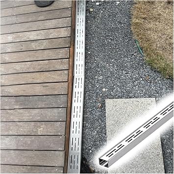 Farm/Garage/Sidewalk Sewerage Strainers, 1 1.5 2 M Length Outdoor Metal Gutter Diverter Non-Slip, Basement & Lawn 304 Stainless Steel Trench Drain CoverL 6.5 ft,1.4x1.2 in