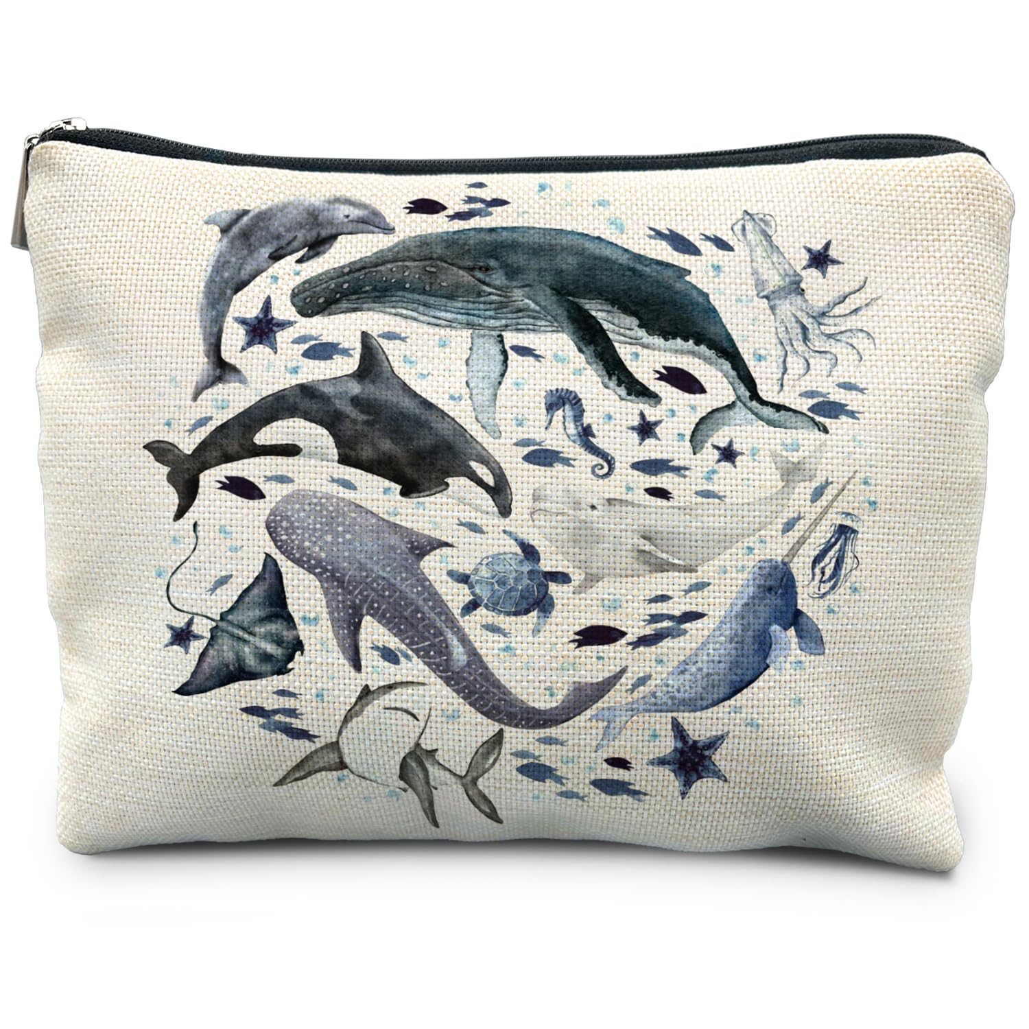 RYYCDOI Ocean Animals Shark whale Makeup Bag, Marine Life Animals Cosmetic Bags for Women,Shark Gifts for Women