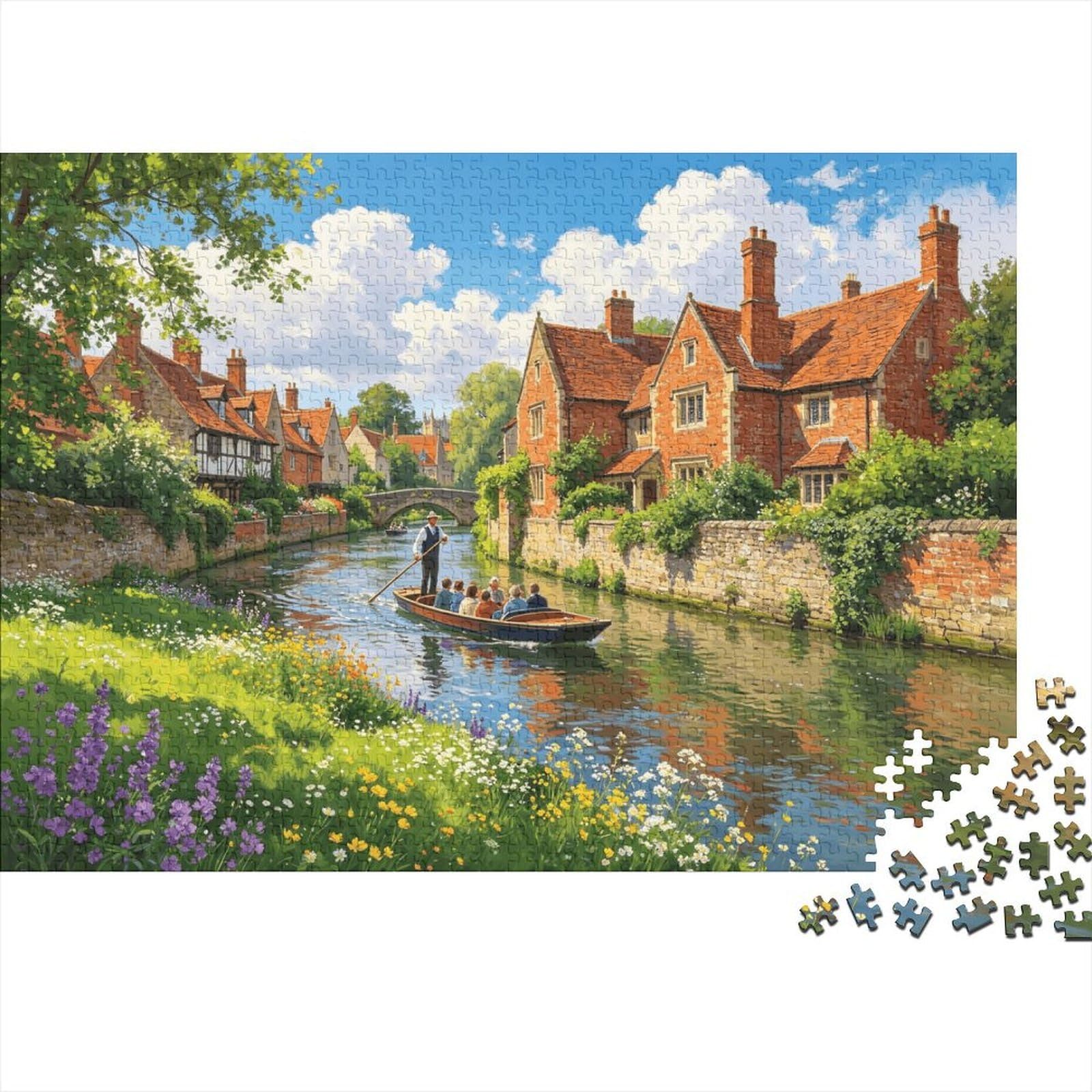 English Village 1000 Piece Jigsaw Puzzle Recyclable British Countryside Puzzles for Elderly Family Gaming Time Props Relieve Senile Dementia Great Gift 52x38cm/1000pcs