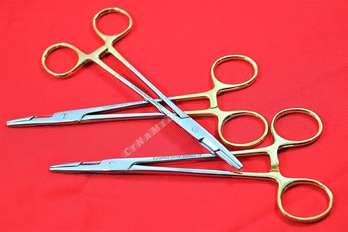 3 unids alemán Premium oro mango Olsen Hegar aguja titular pinzas tijeras 5.5 pulgadas para veterinario Cynamed