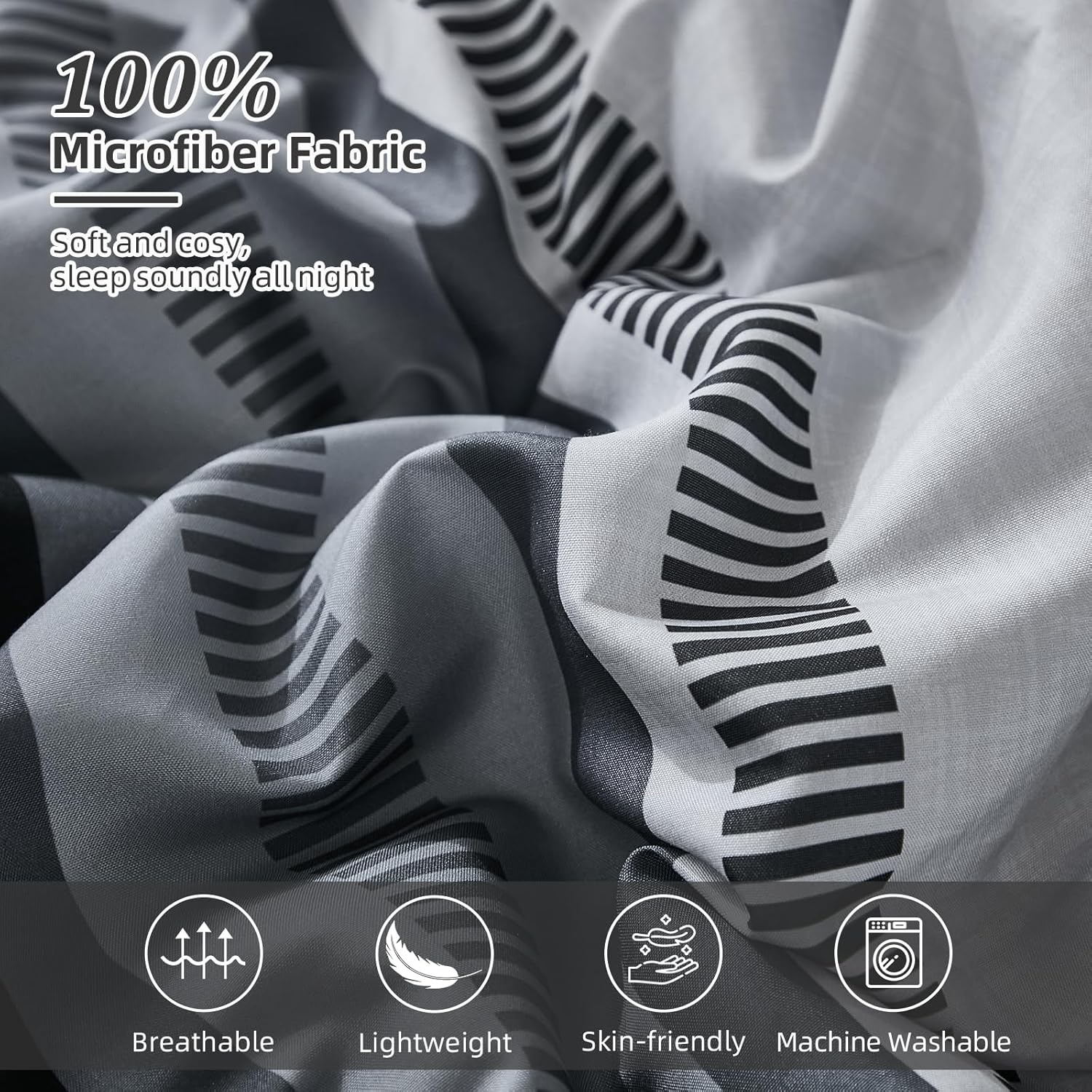 Dobuyly Black Comforter King Size Set 7 Pieces, Boho Striped Grey Bed in a Bag Soft Microfiber Bedding Set with Comforter, Sheets, Pillowcases & Shams All Season - Image 8