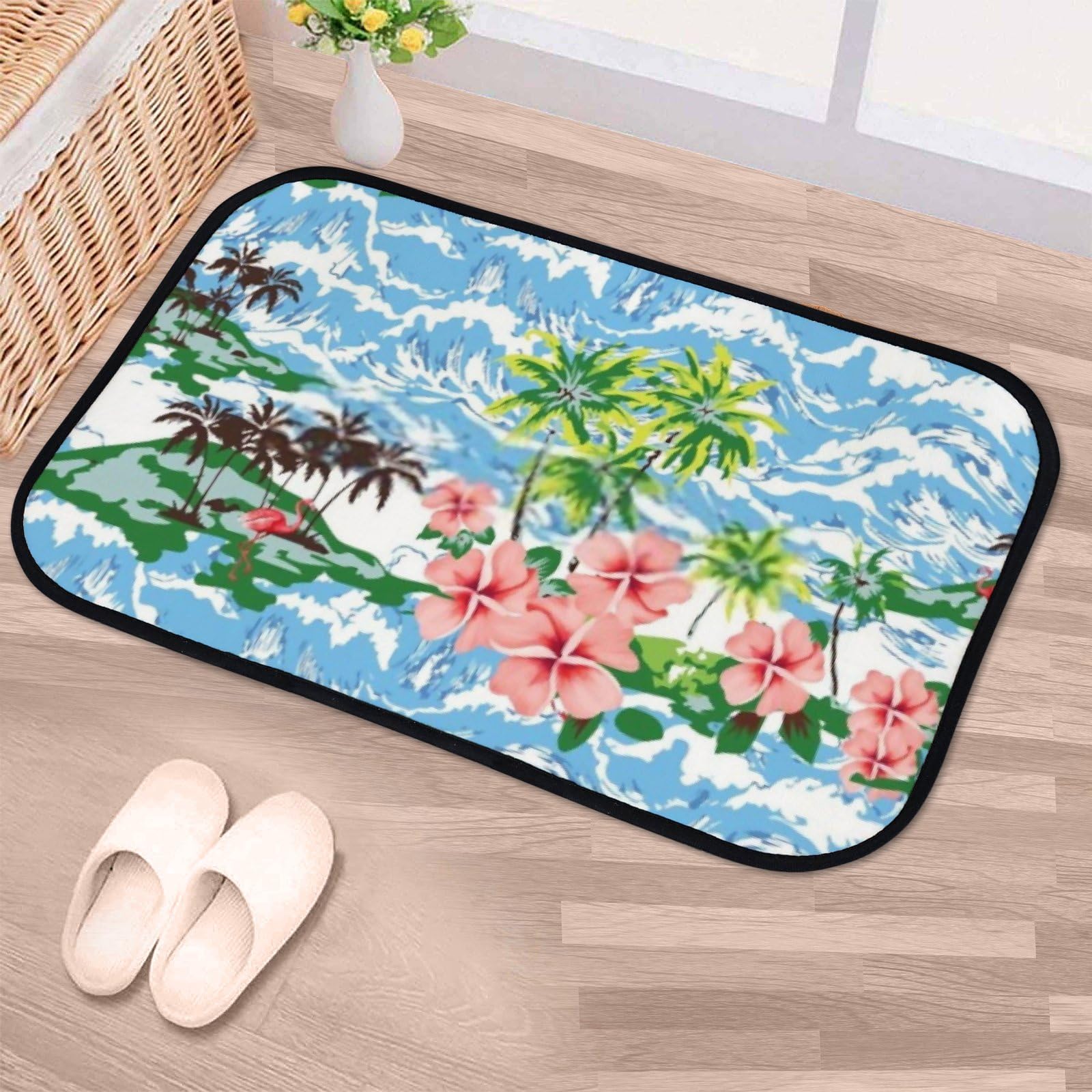 Nuansexi Bathroom Rugs Tropical Flamingo Pattern Summer Hawaii Floor Mats Non Slip Bathmat Doormat Tub Mat Coral Velvet Absorbent Entrance Carpet Mats Machine Washable Bedroom Decor