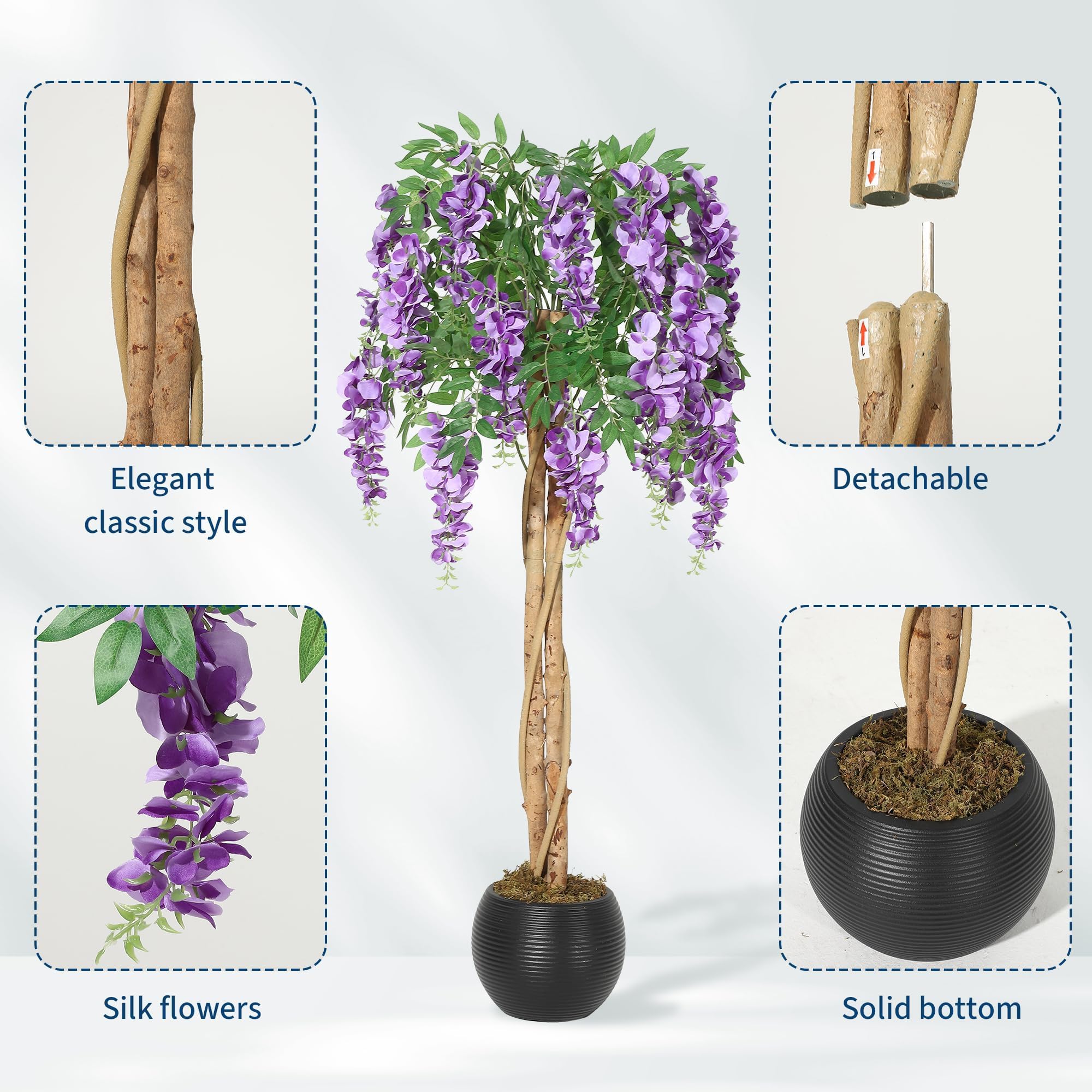 Amazon｜人工観葉植物 藤の木 150cm フェイクグリーン 紫 ダブル幹