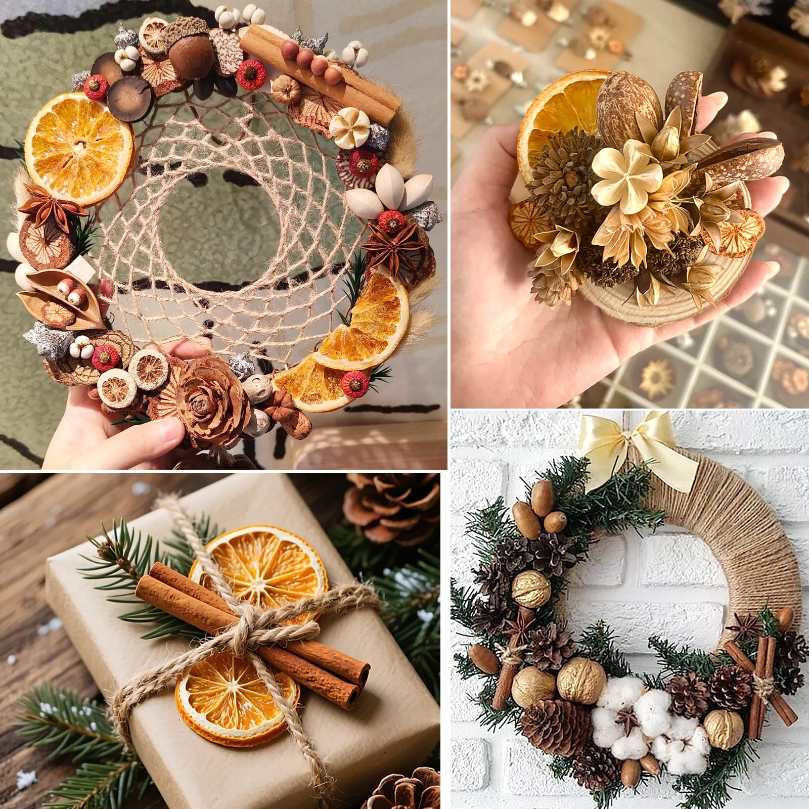 Kit 123 Pièces Décoration Noël Couronne De L'Avent Naturelle - Pommes De Pin, Cannelle, Oranges Séchées