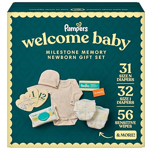 Pampers Gift Set, Disposable Diapers, Sensitive Wipes, & Milestone Gifts